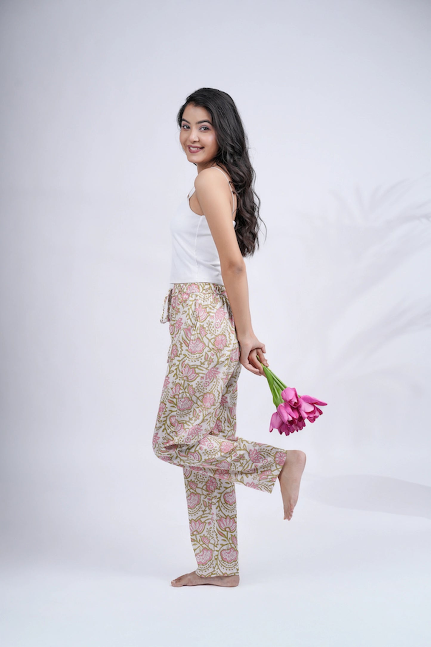 Cotton Pajama Pants Women - Pink Blossom