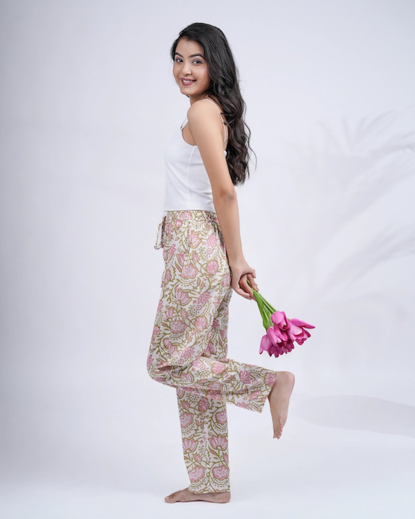 Cotton Pajama Pants Women - Pink Blossom