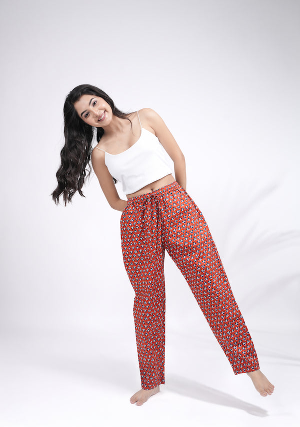 Cotton Pajama Pants Women - Crimson Charm