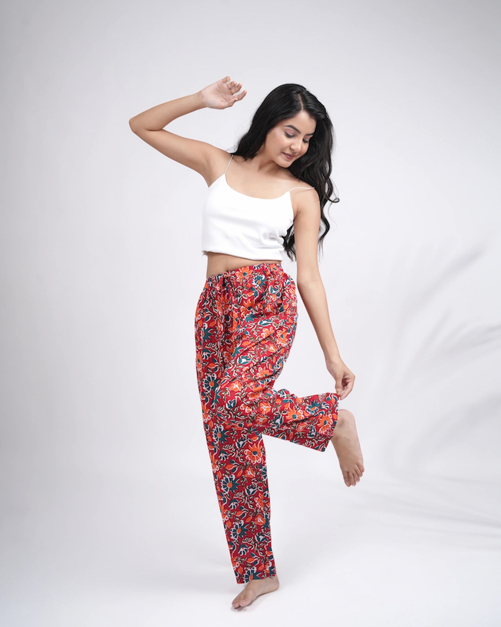 Cotton Pajama Pants Women - Saffron Petals