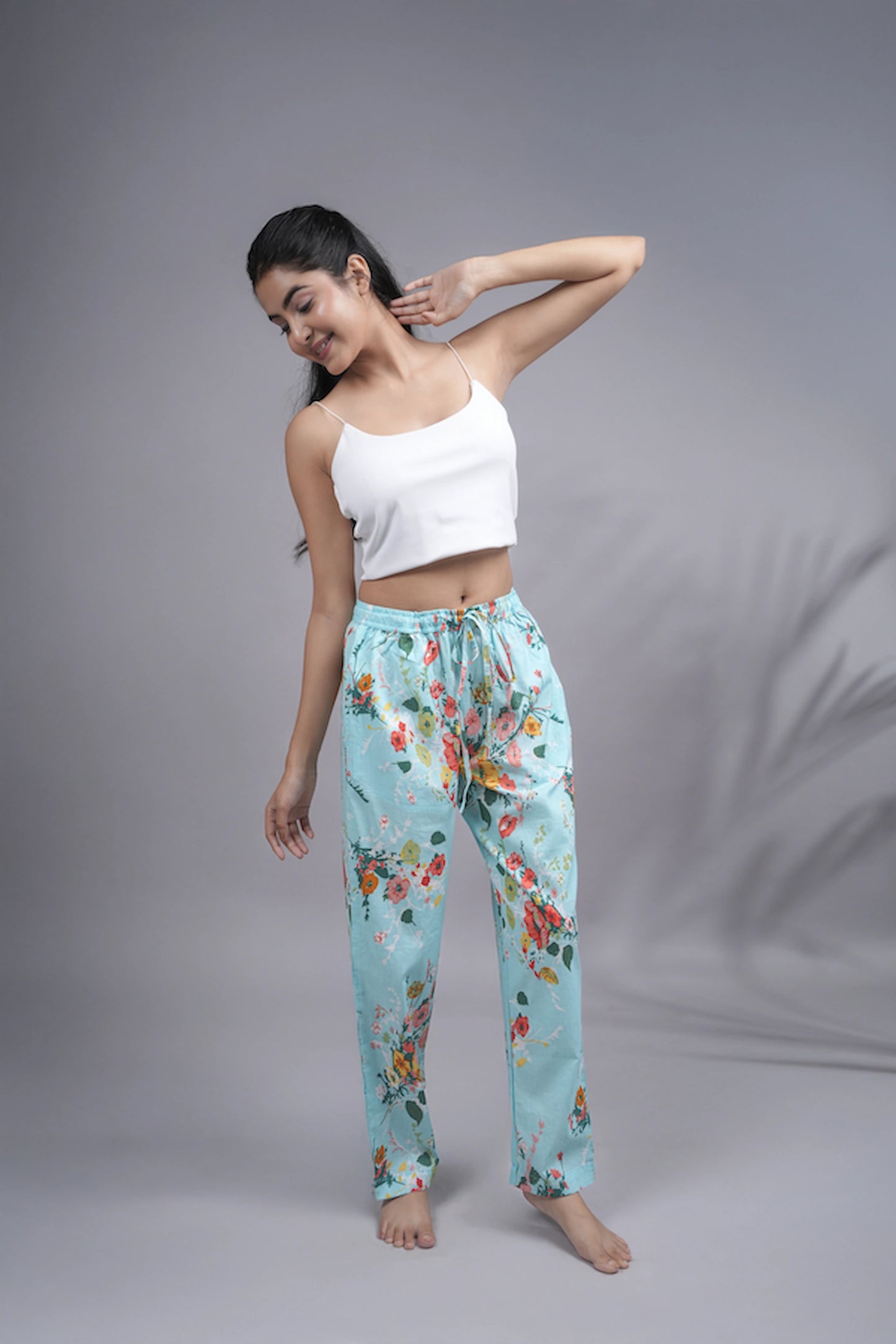 Cotton Pajama Pants Women - Cyan Crush