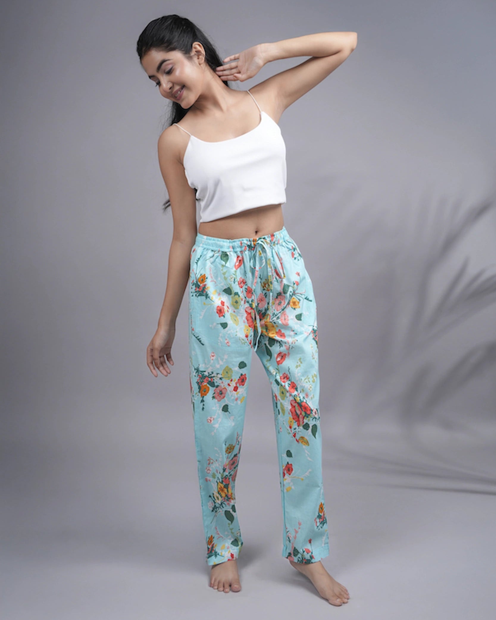 Cotton Pajama Pants Women - Cyan Crush