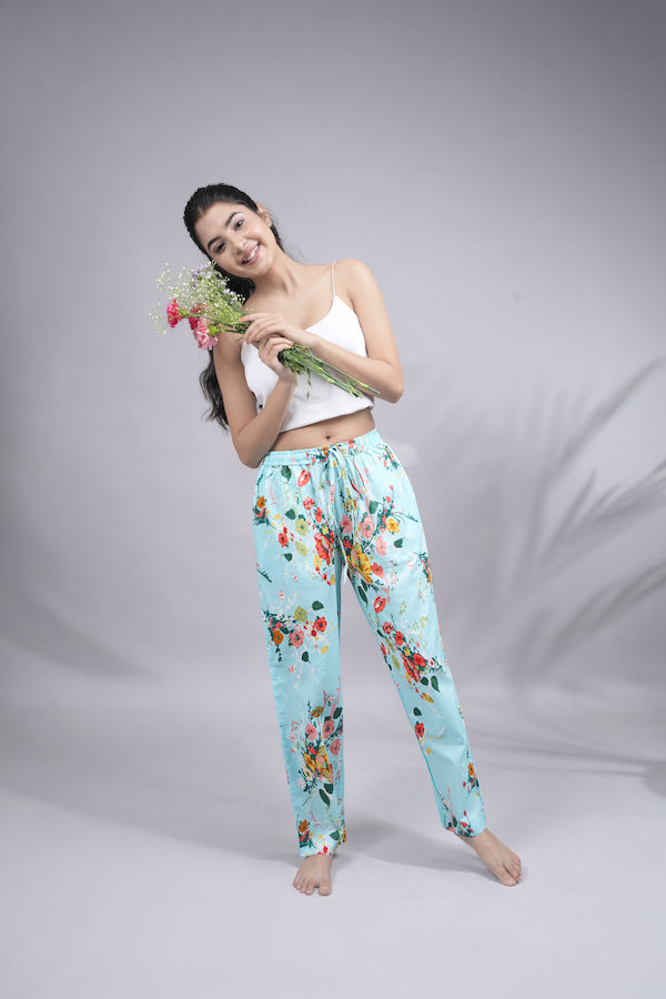 Cotton Pajama Pants Women - Cyan Crush