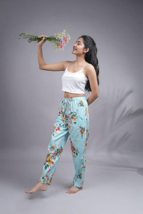 Cotton Pajama Pants Women - Cyan Crush