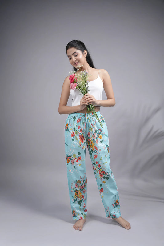 Cotton Pajama Pants Women - Cyan Crush