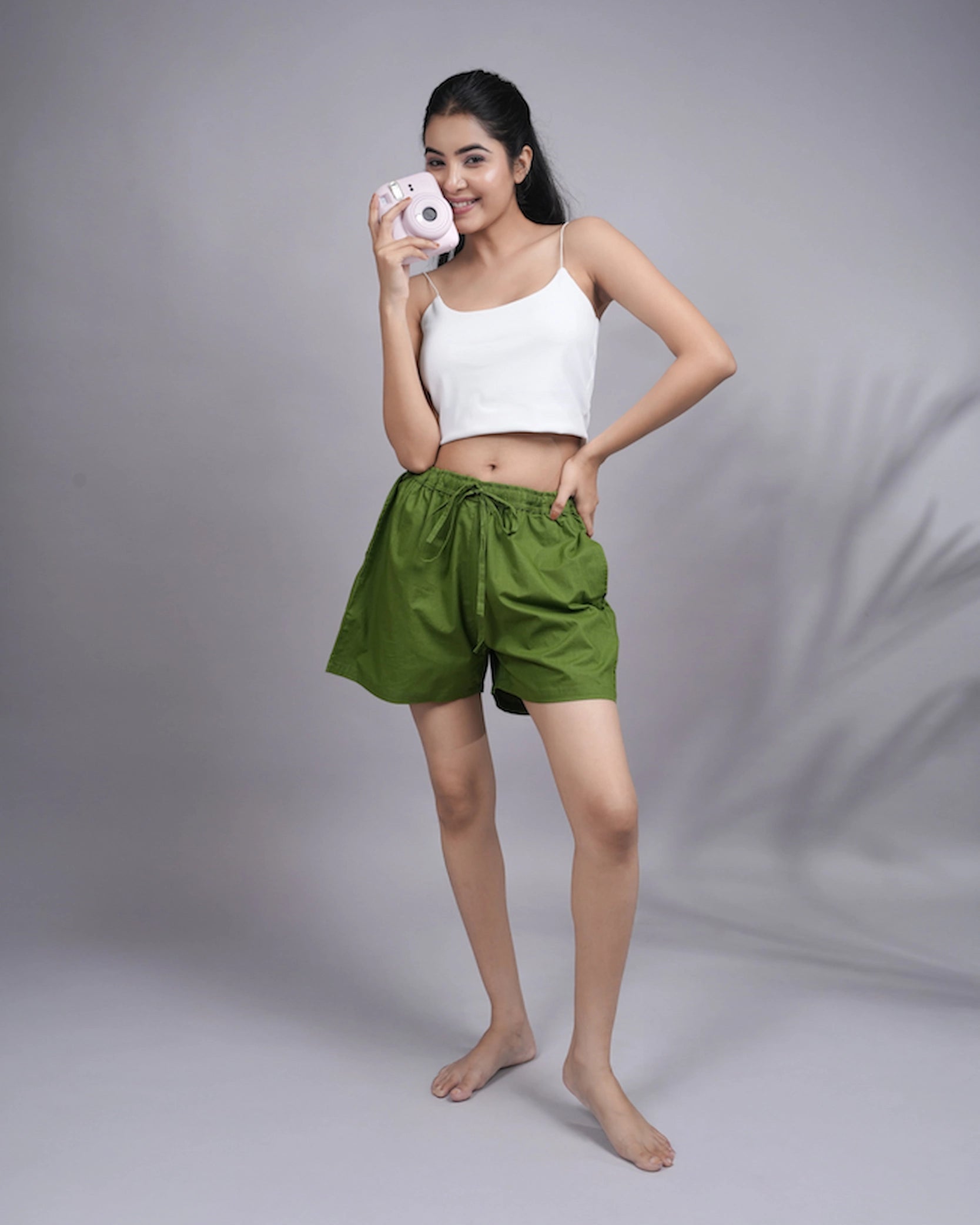 Cotton Poplin Shorts Women - Forest Green