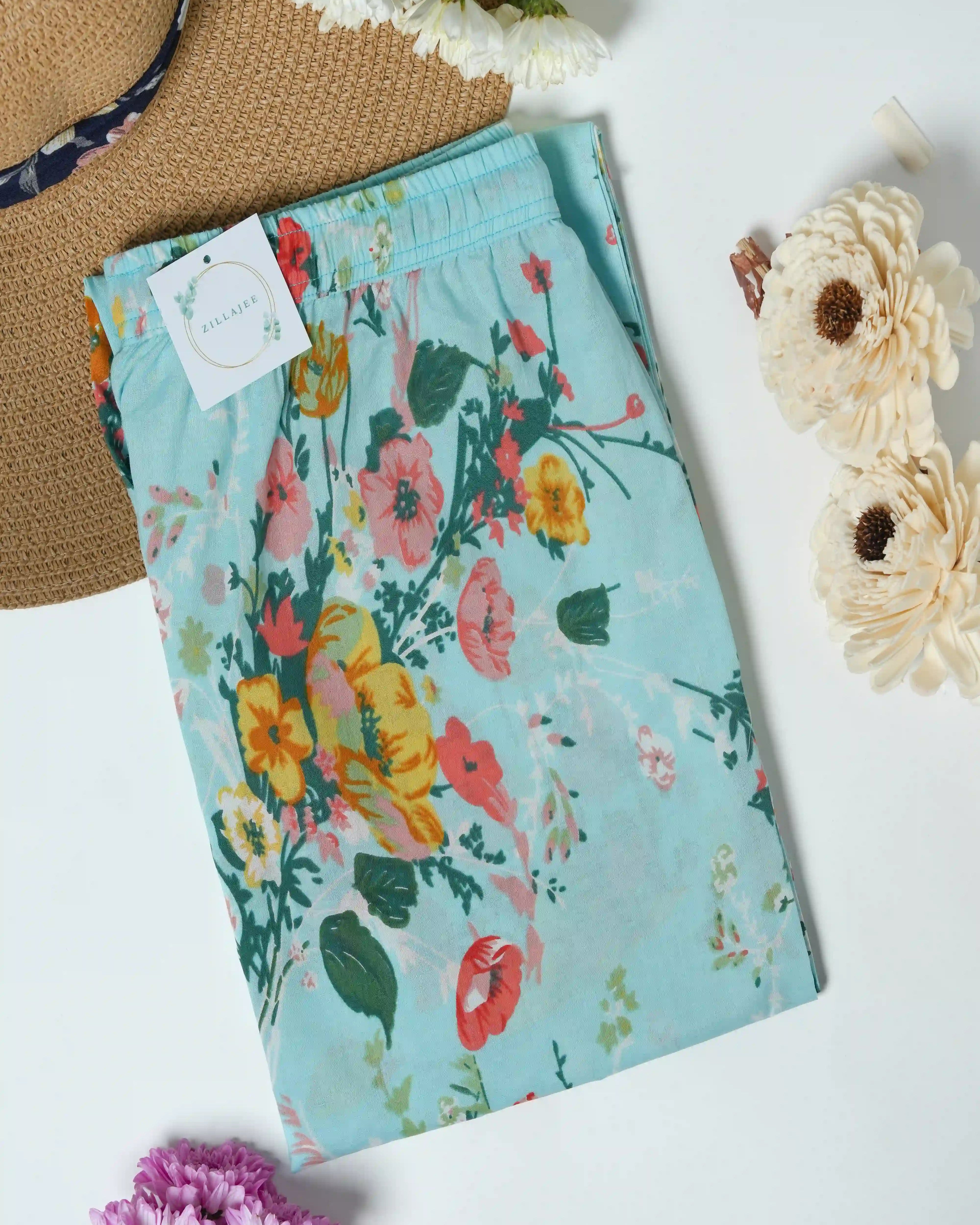 Cotton Pajama Pants Women - Cyan Crush