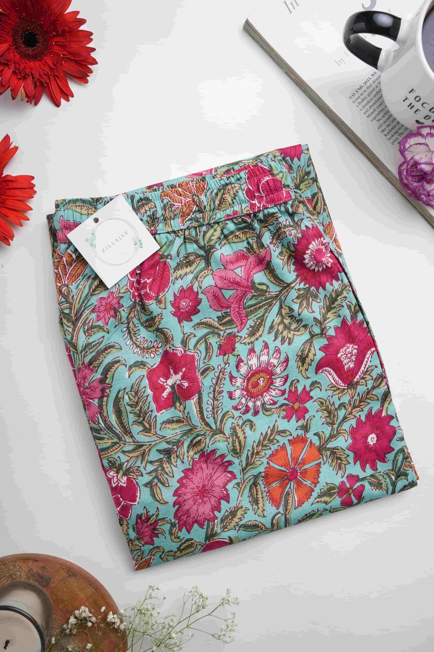 Cotton Pajama Pants Women - Tropical Garden