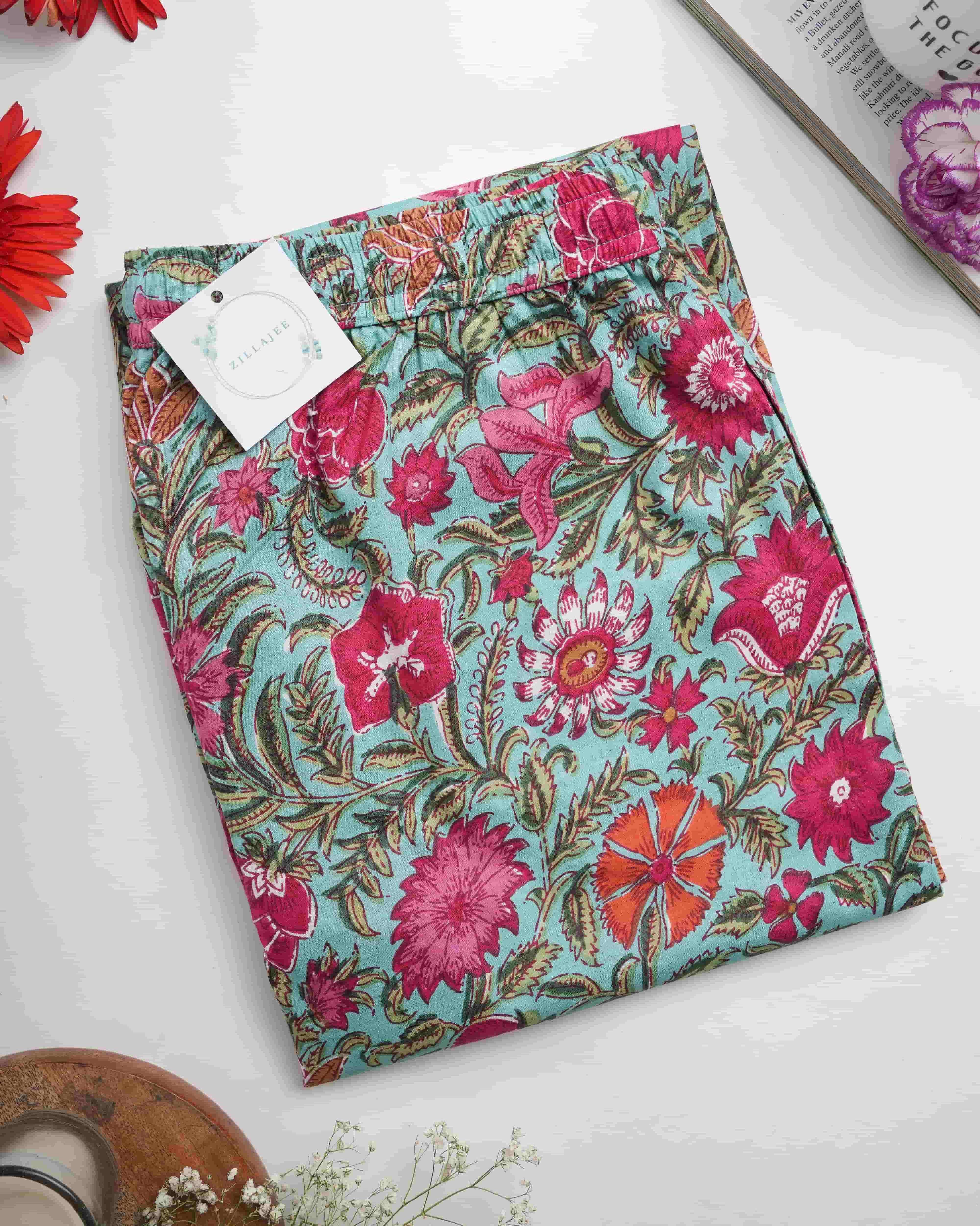 Cotton Pajama Pants Women - Tropical Garden