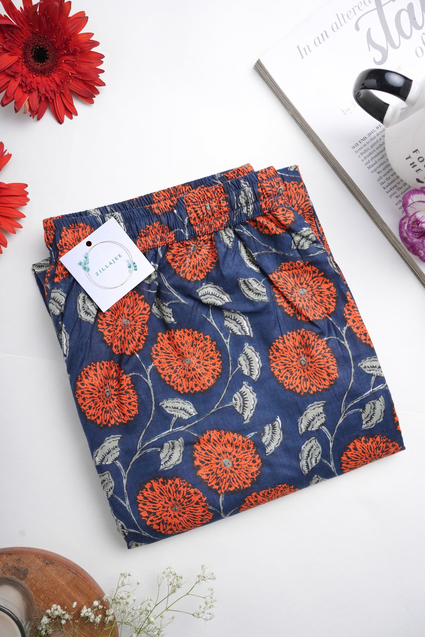 Cotton Pajama Pants Women - Midnight Marigold