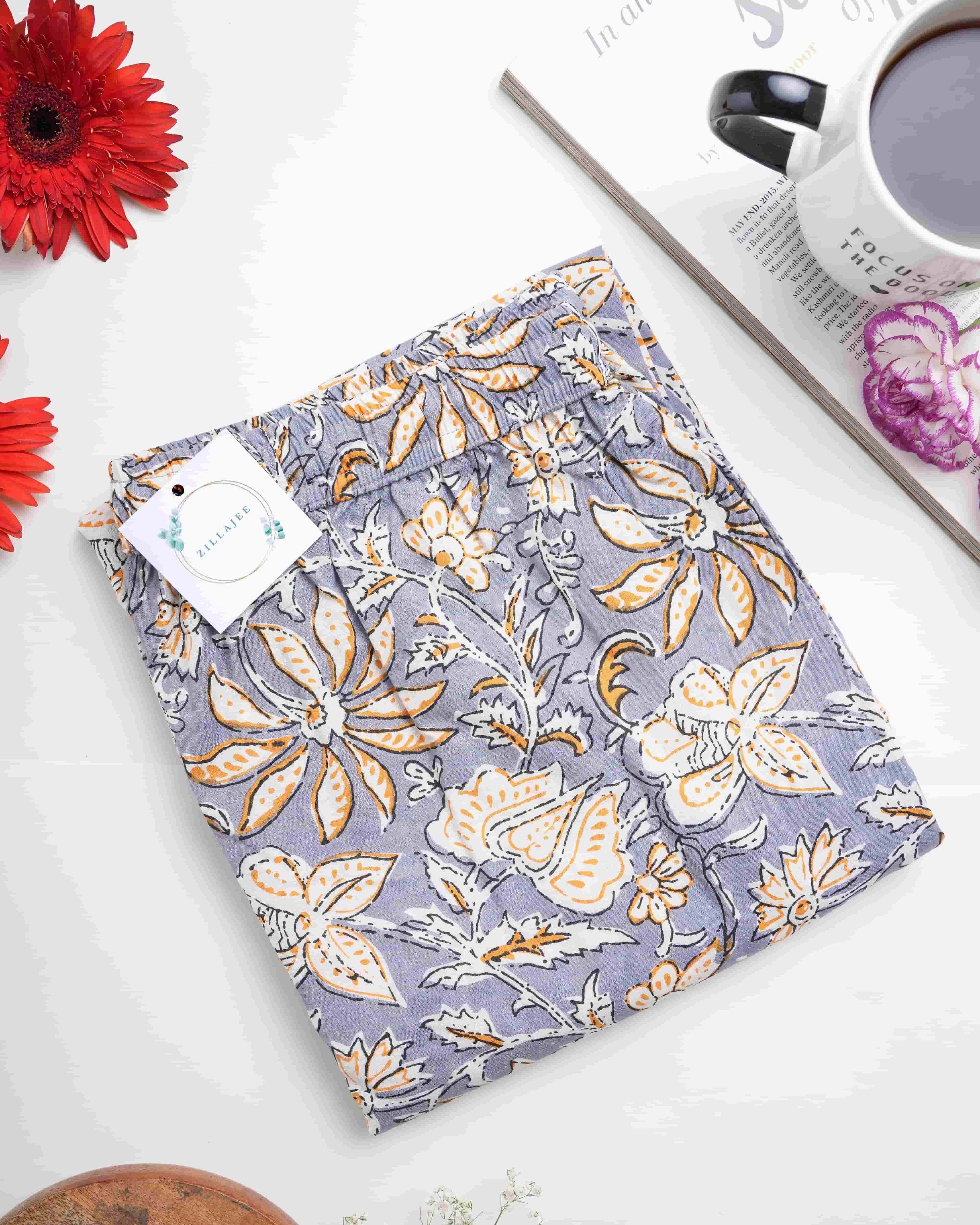 Cotton Pajama Pants Women - Charcoal Blooms