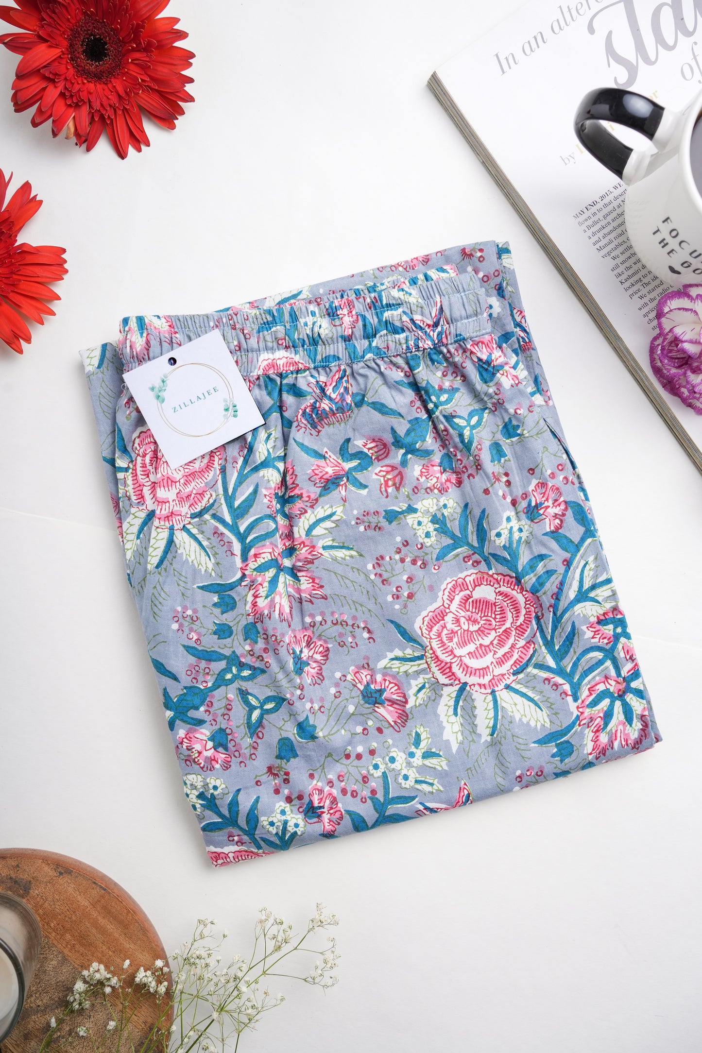 Cotton Pajama Pants Women - Slate Rose