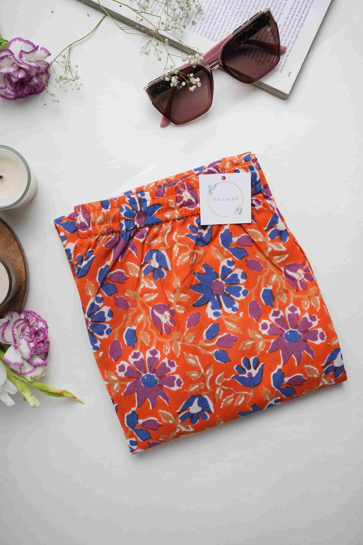 Cotton Pajama Pants Women - Tangerine Twilight