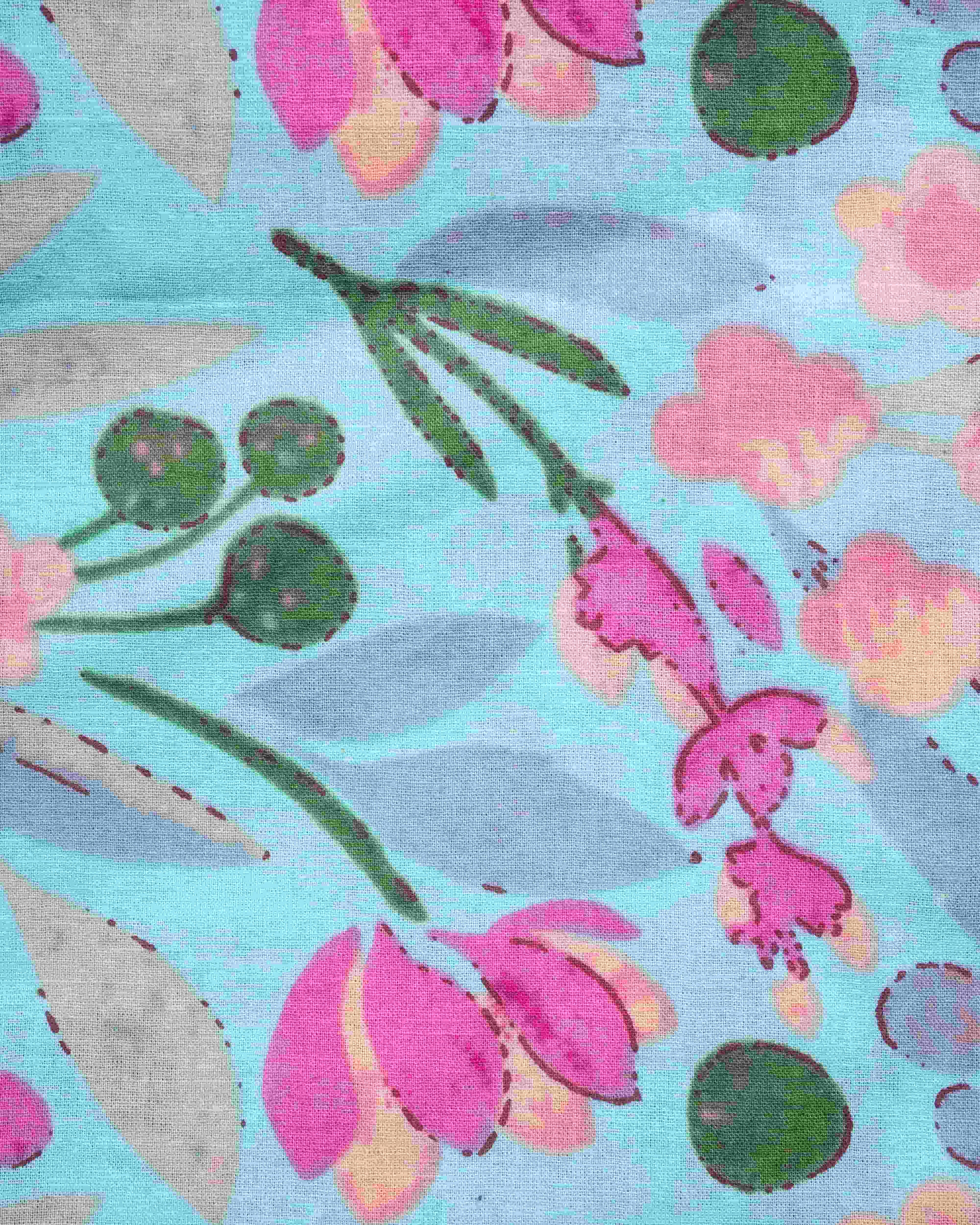 Cotton Pajama Pants Women - Floral Azure