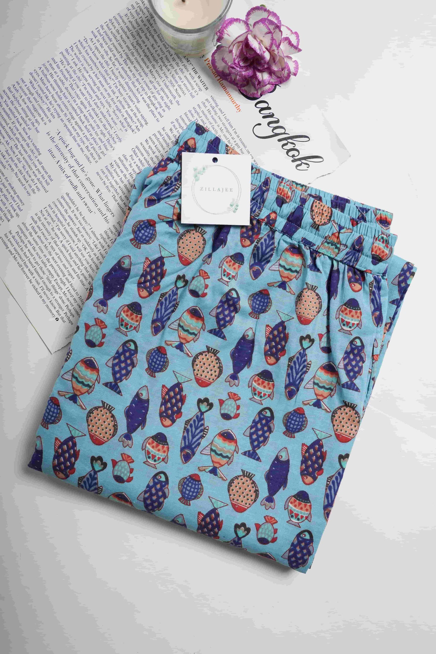 Blue Printed Cotton Pajama