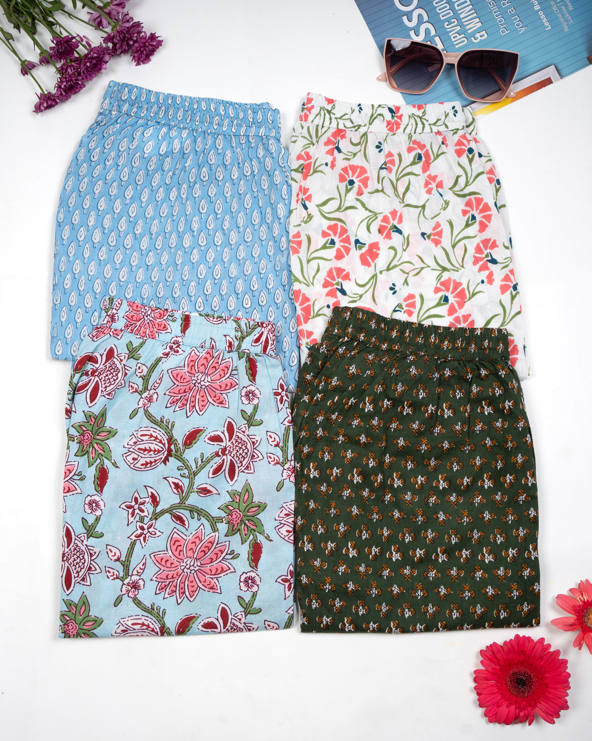 Cotton Pajama Pants Women - 4-Pack Bundle