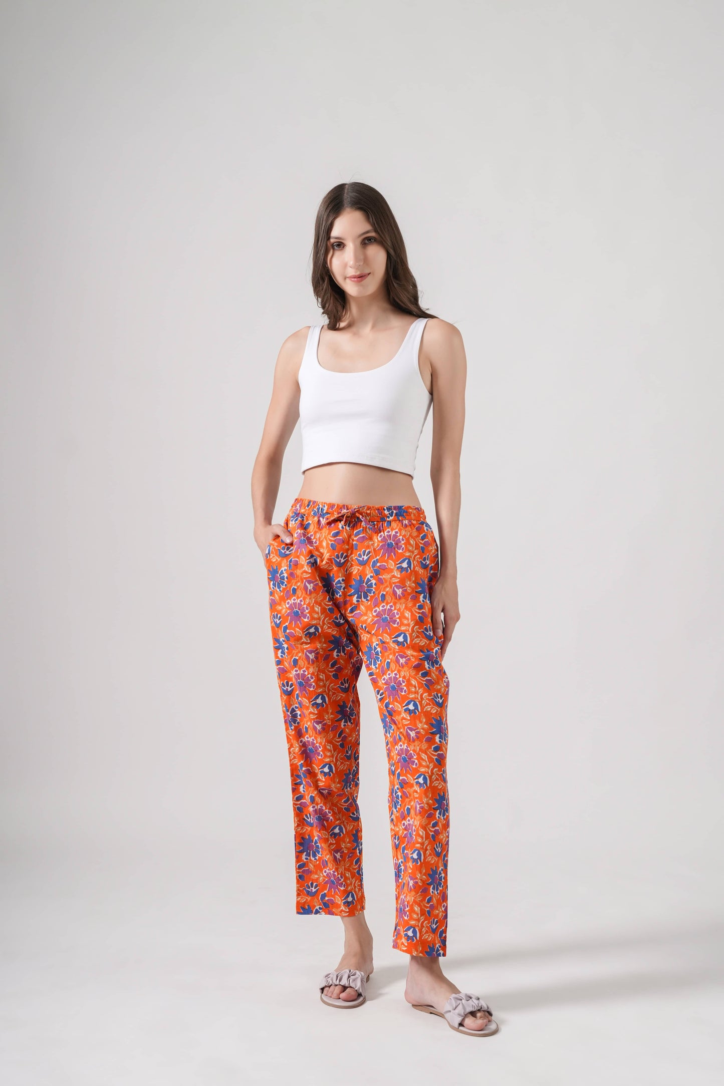 Cotton Pajama Pants Women - Tangerine Twilight