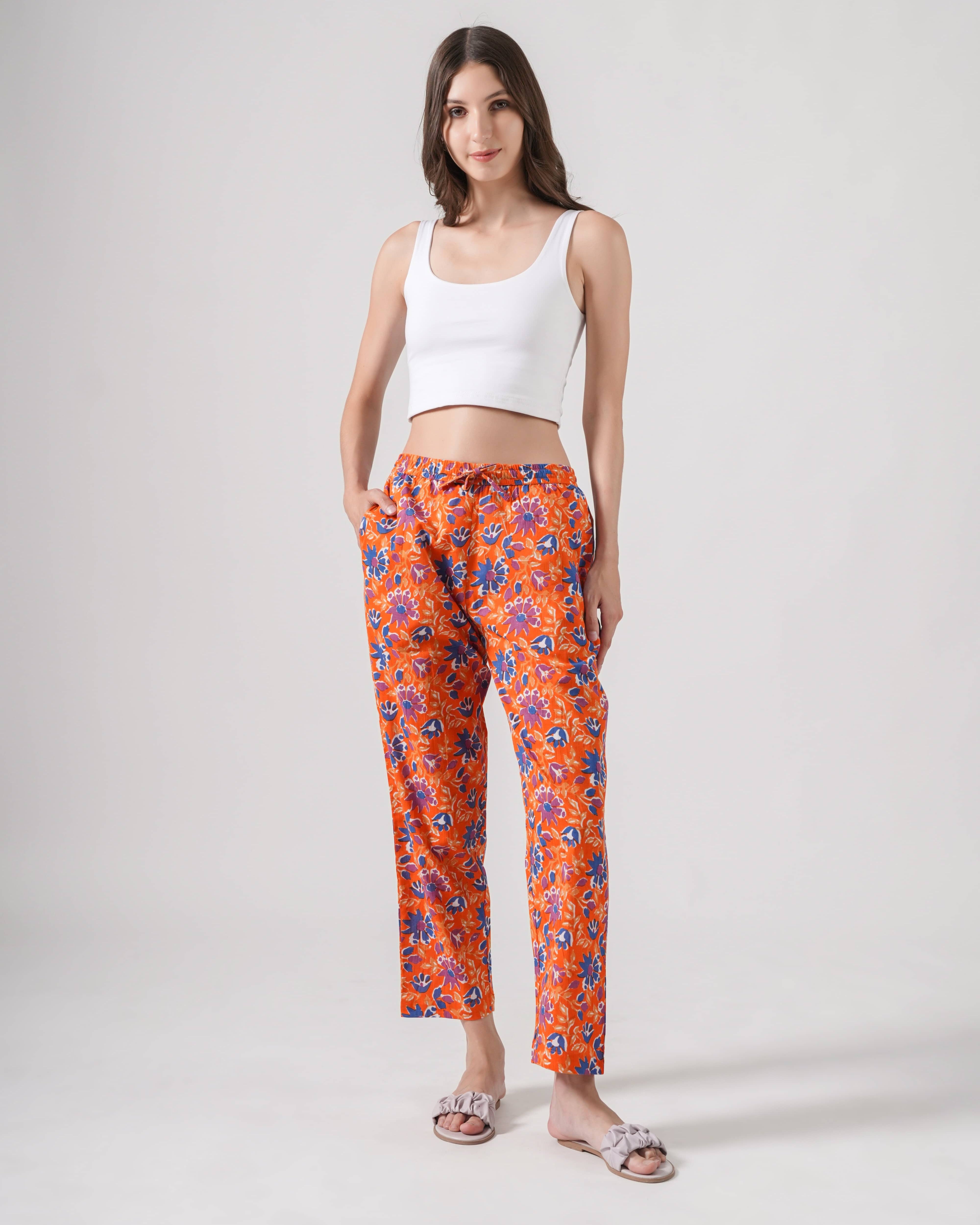 Cotton Pajama Pants Women - Tangerine Twilight