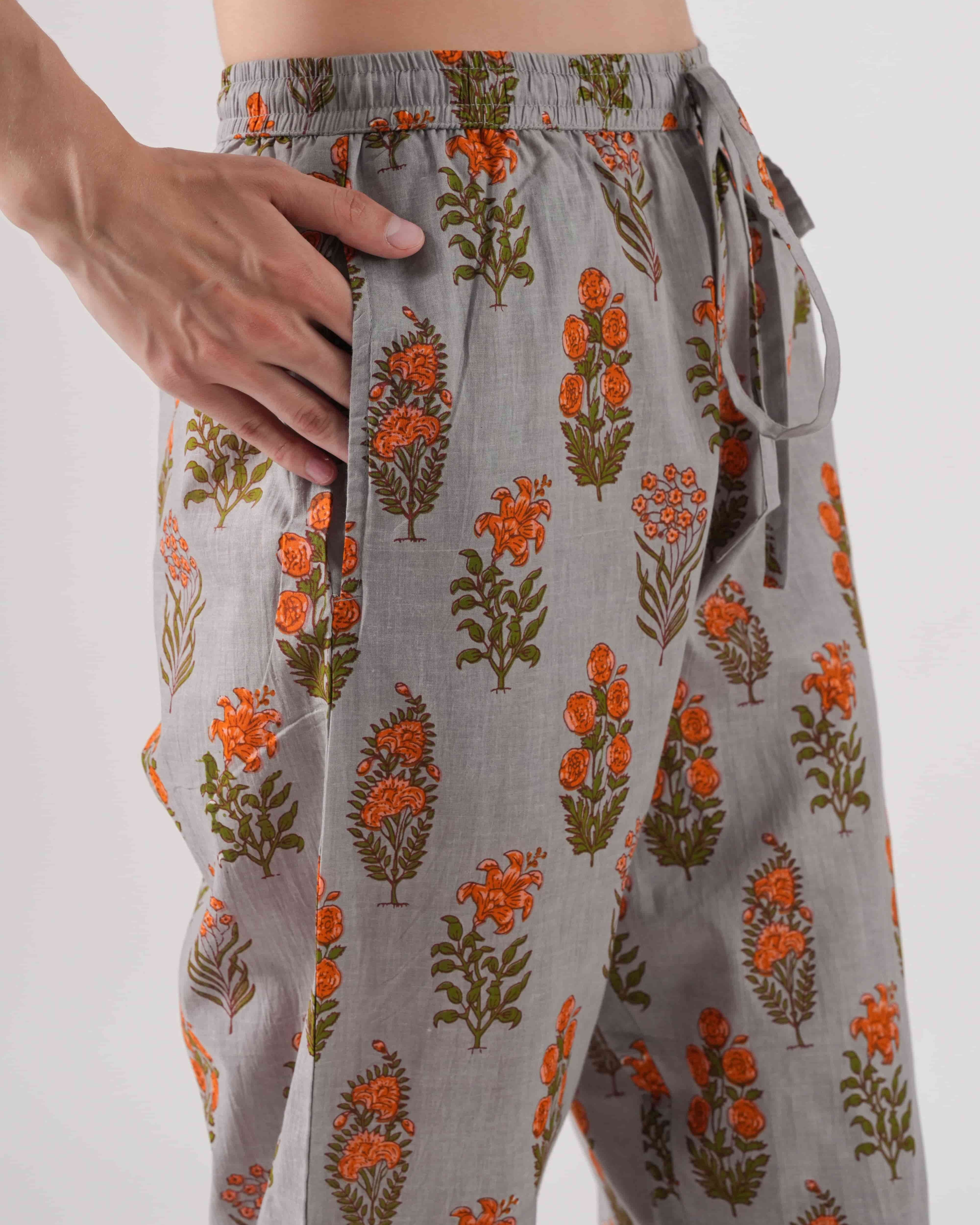 Cotton Pajama Pants Women - Smoky Blooms