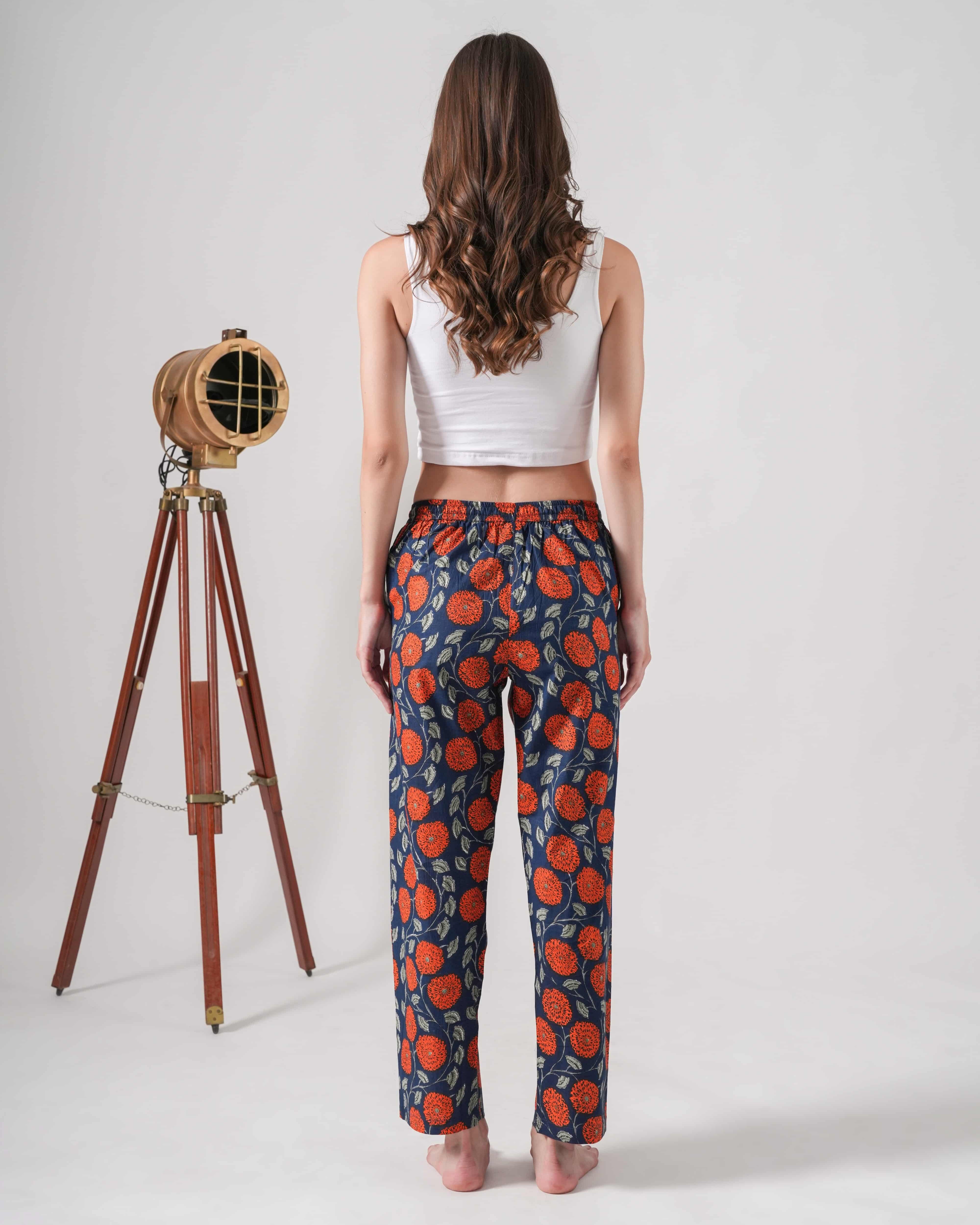 Cotton Pajama Pants Women - Midnight Marigold
