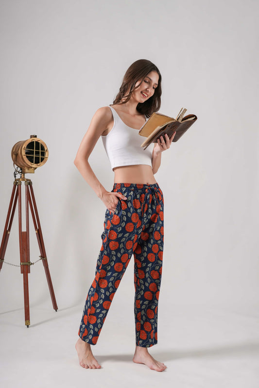 Cotton Pajama Pants Women - Midnight Marigold