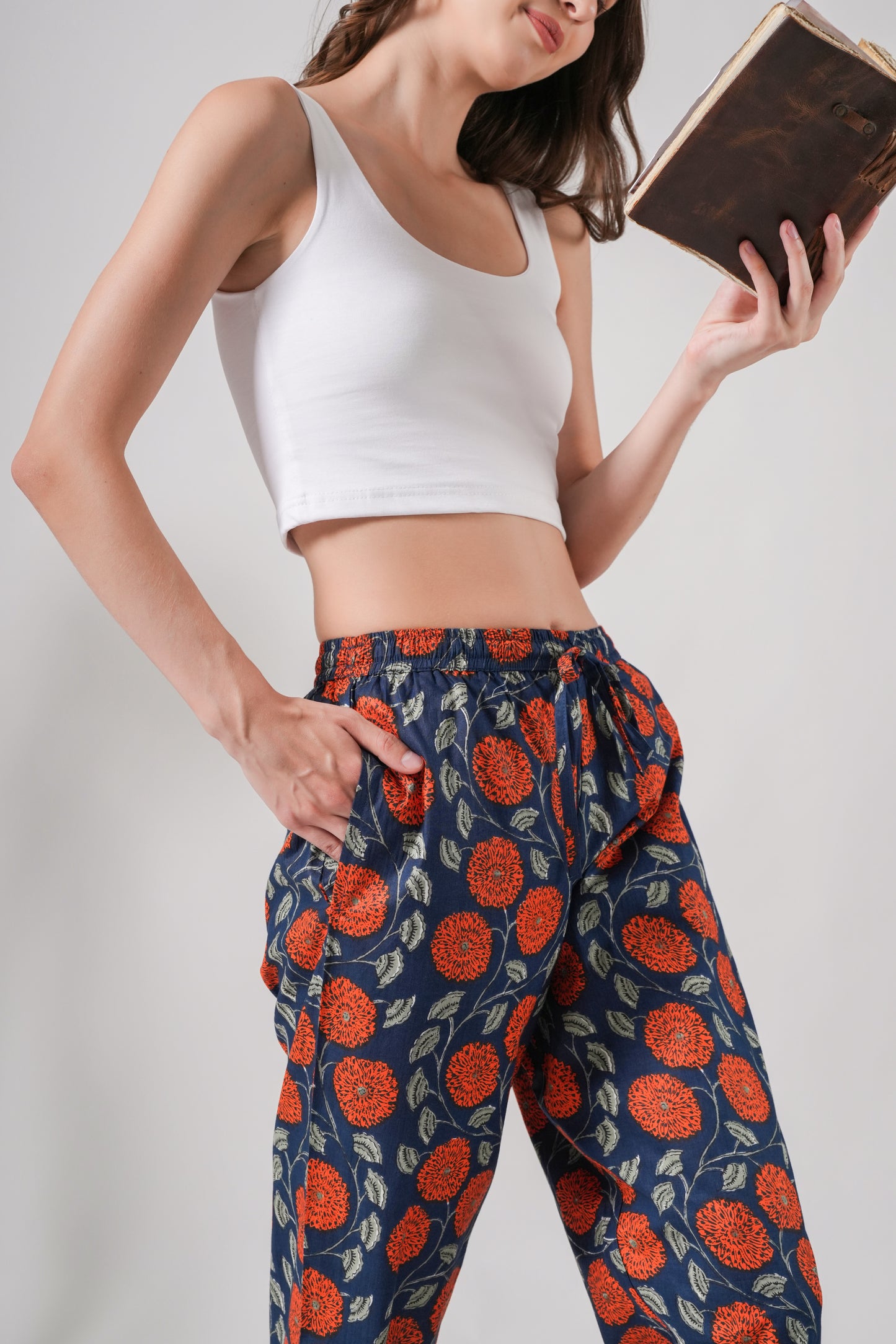 Cotton Pajama Pants Women - Midnight Marigold