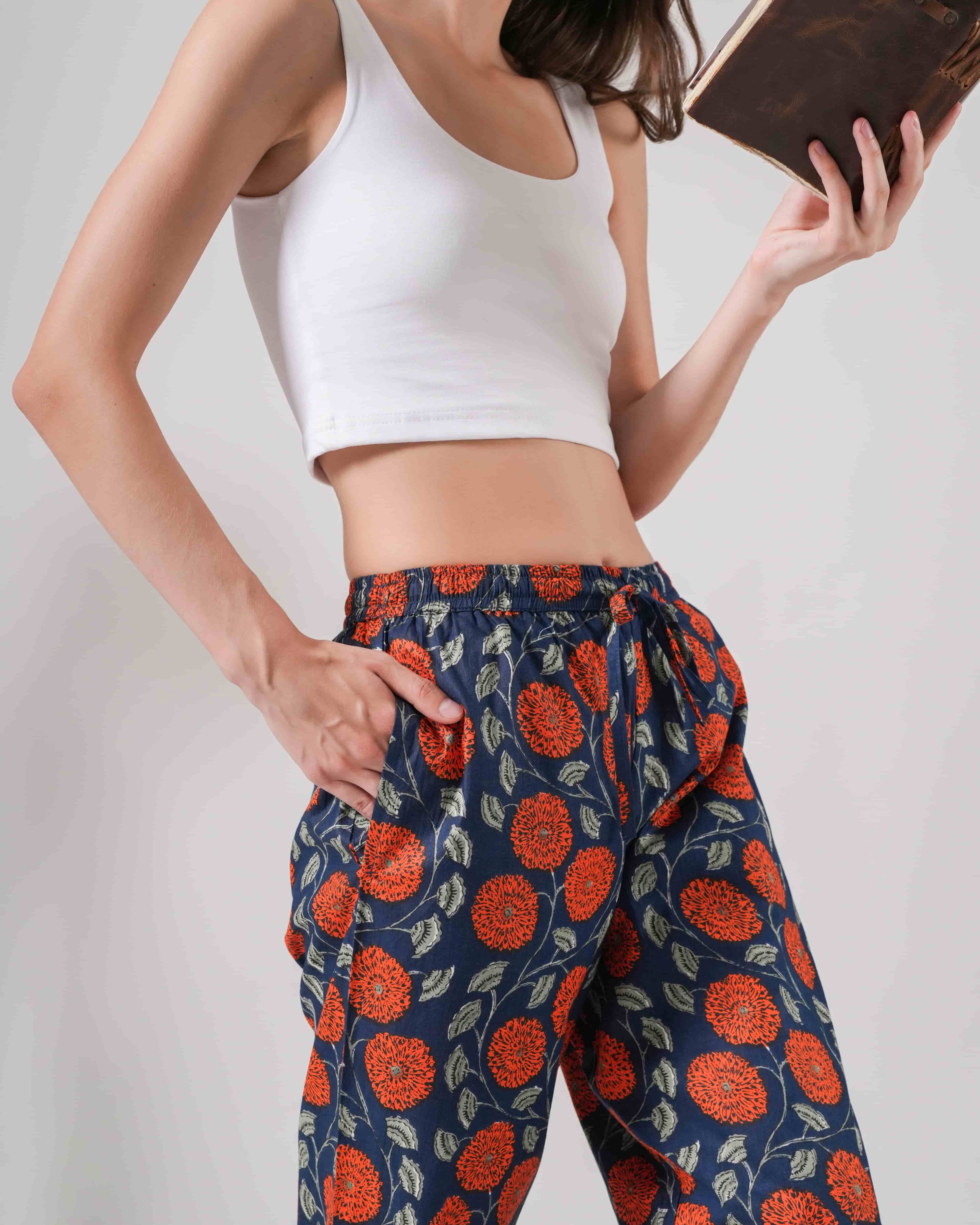 Cotton Pajama Pants Women - Midnight Marigold