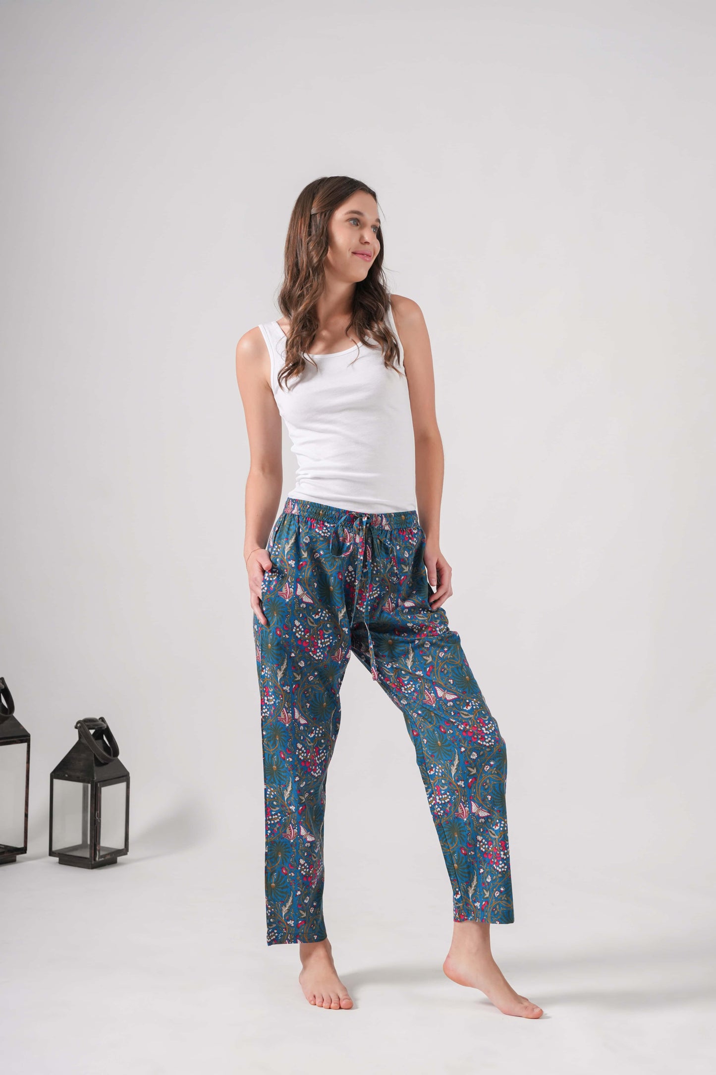 Cotton Pajama Pants Women - Midnight Butterfly