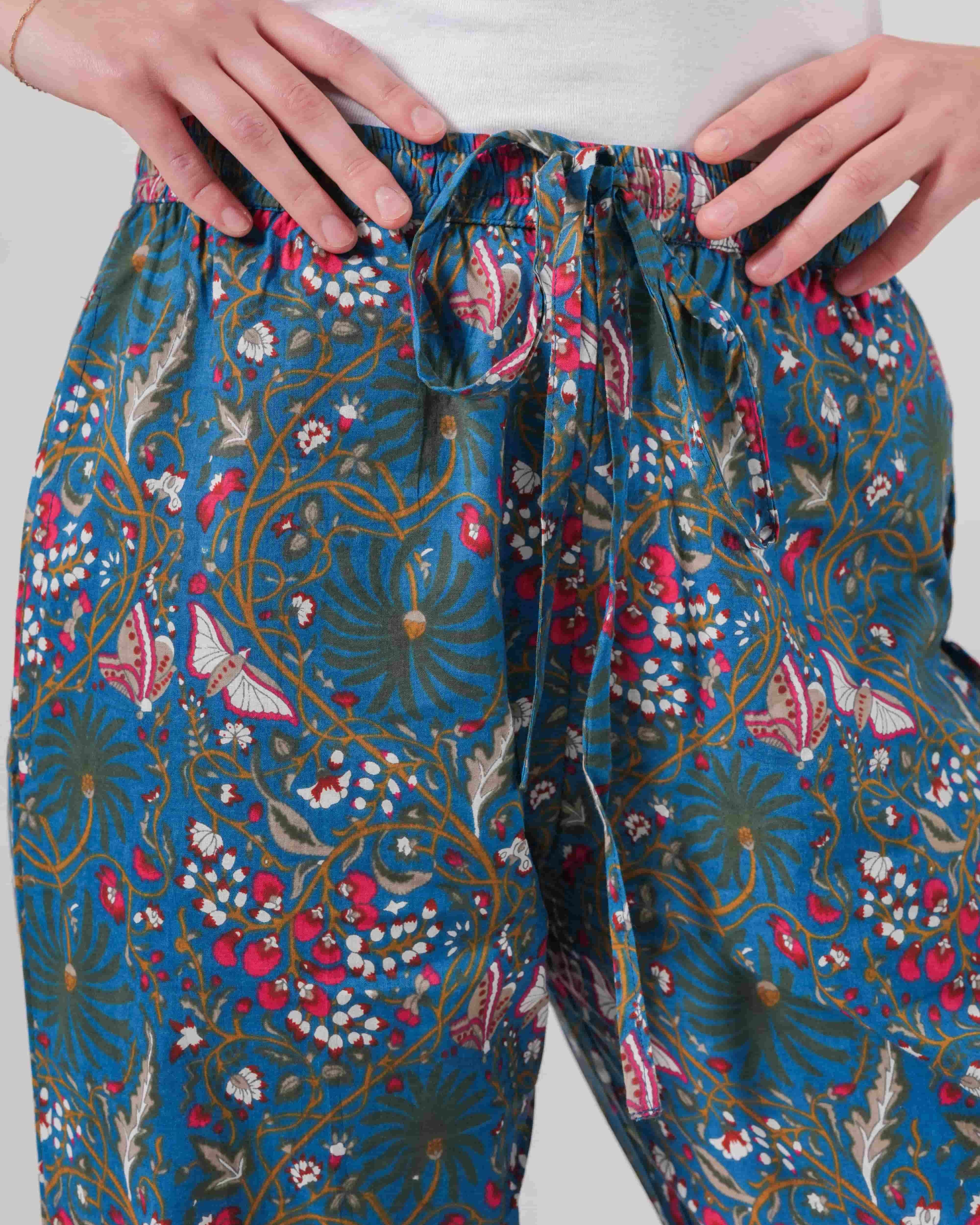 Cotton Pajama Pants Women - Midnight Butterfly