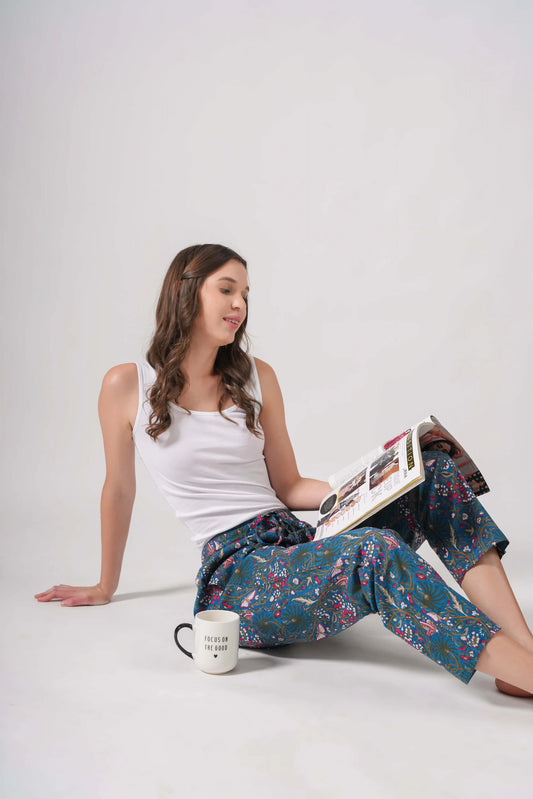 Cotton Pajama Pants Women - Midnight Butterfly