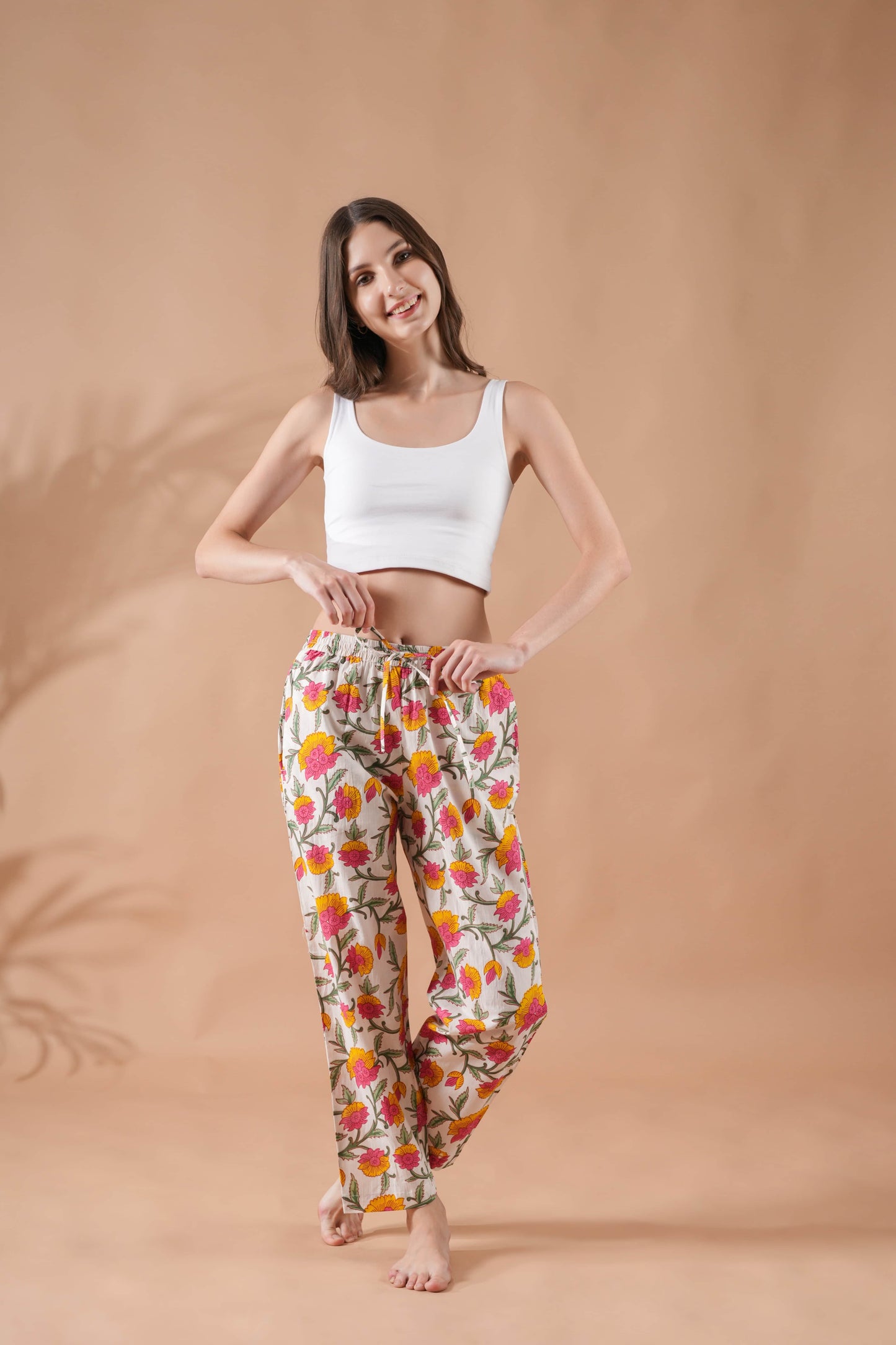 Cotton Pajama Pants Women - Floral Whispers