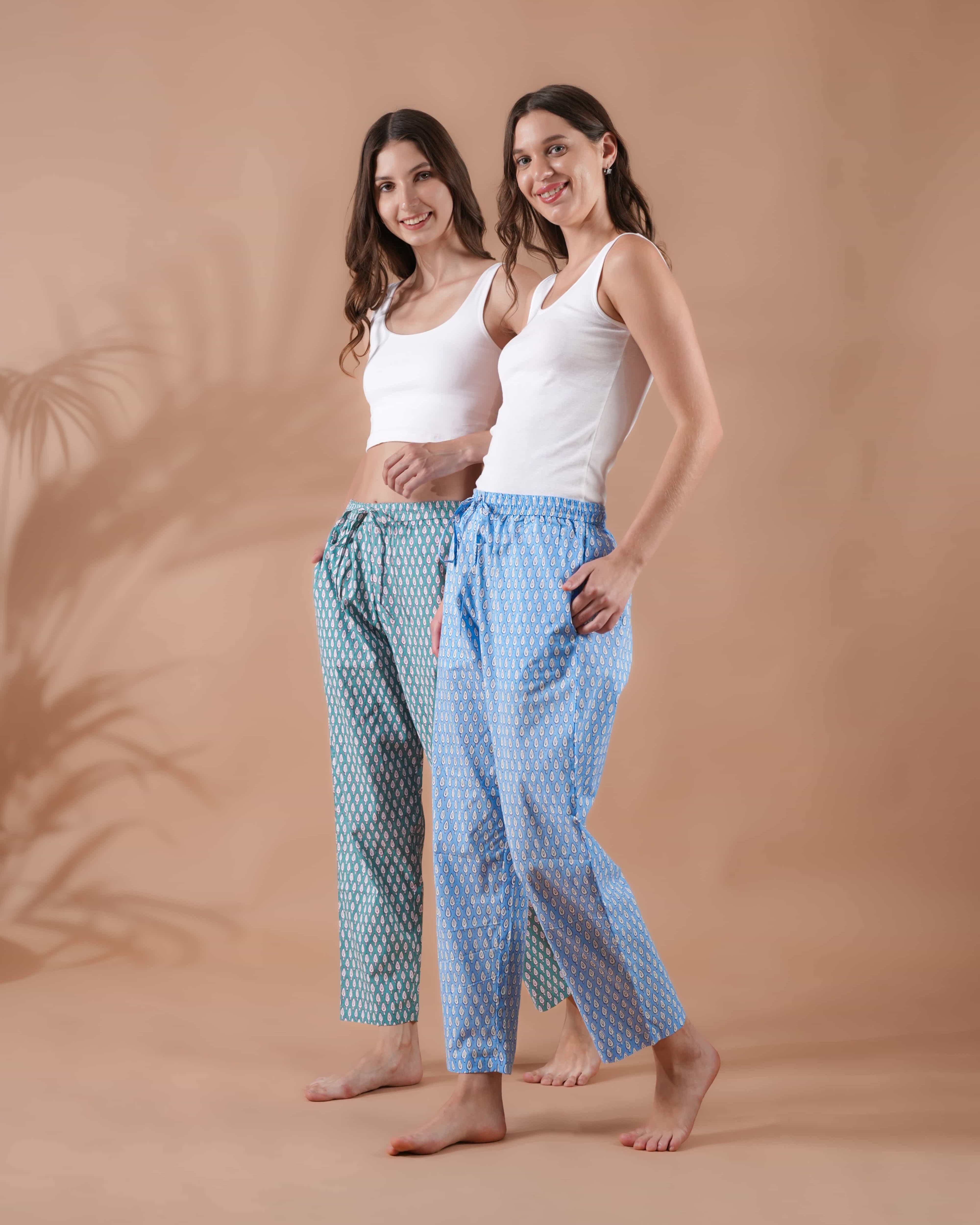 Cotton Pajama Pants Women - Tranquil Blue
