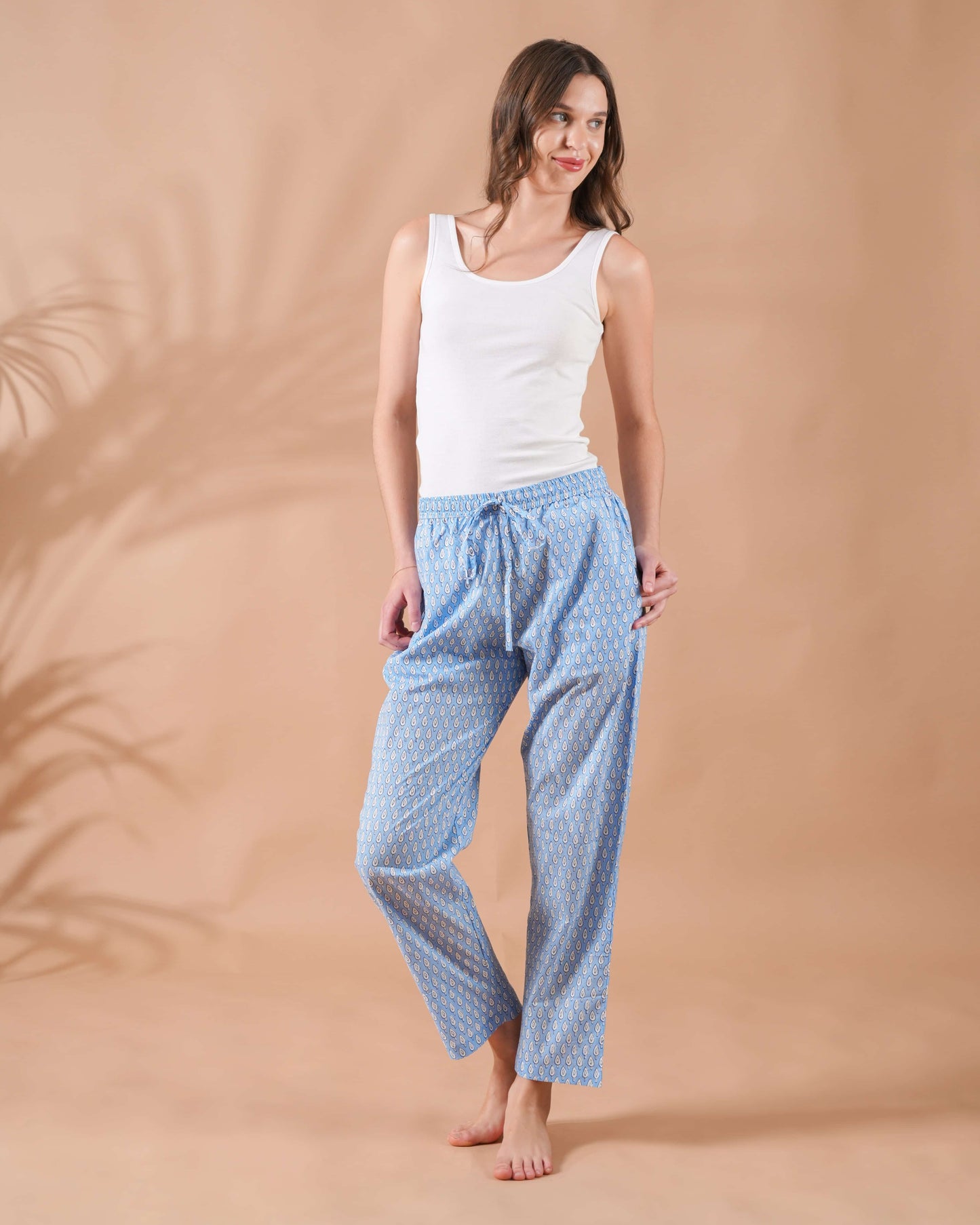 Cotton Pajama Pants Women - Tranquil Blue