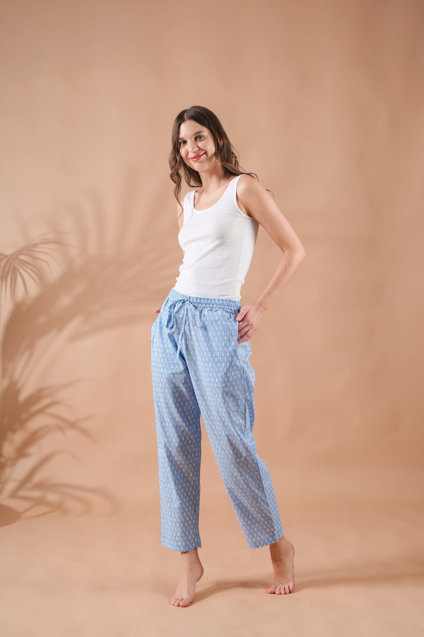 Cotton Pajama Pants Women - Tranquil Blue