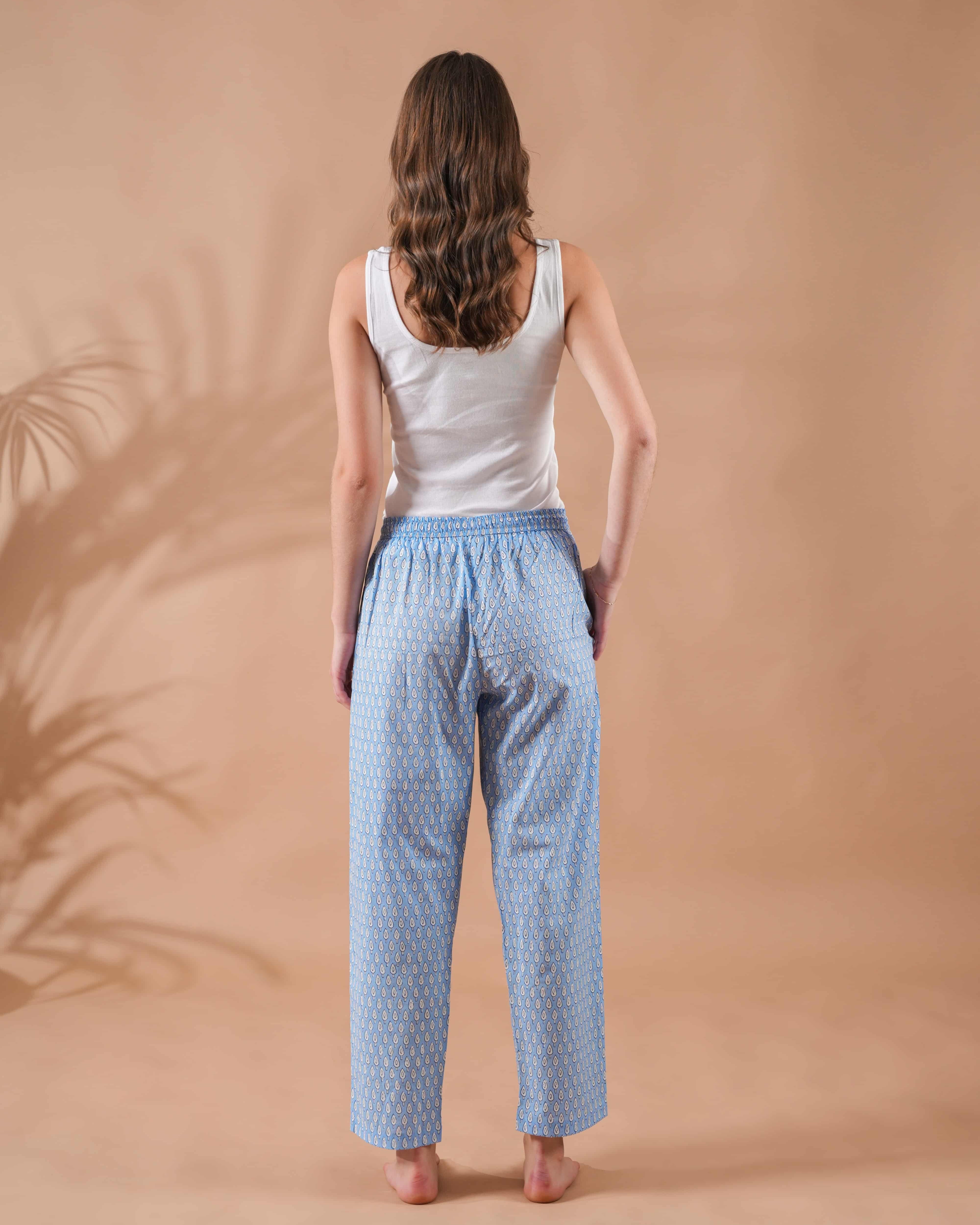 Cotton Pajama Pants Women - Tranquil Blue