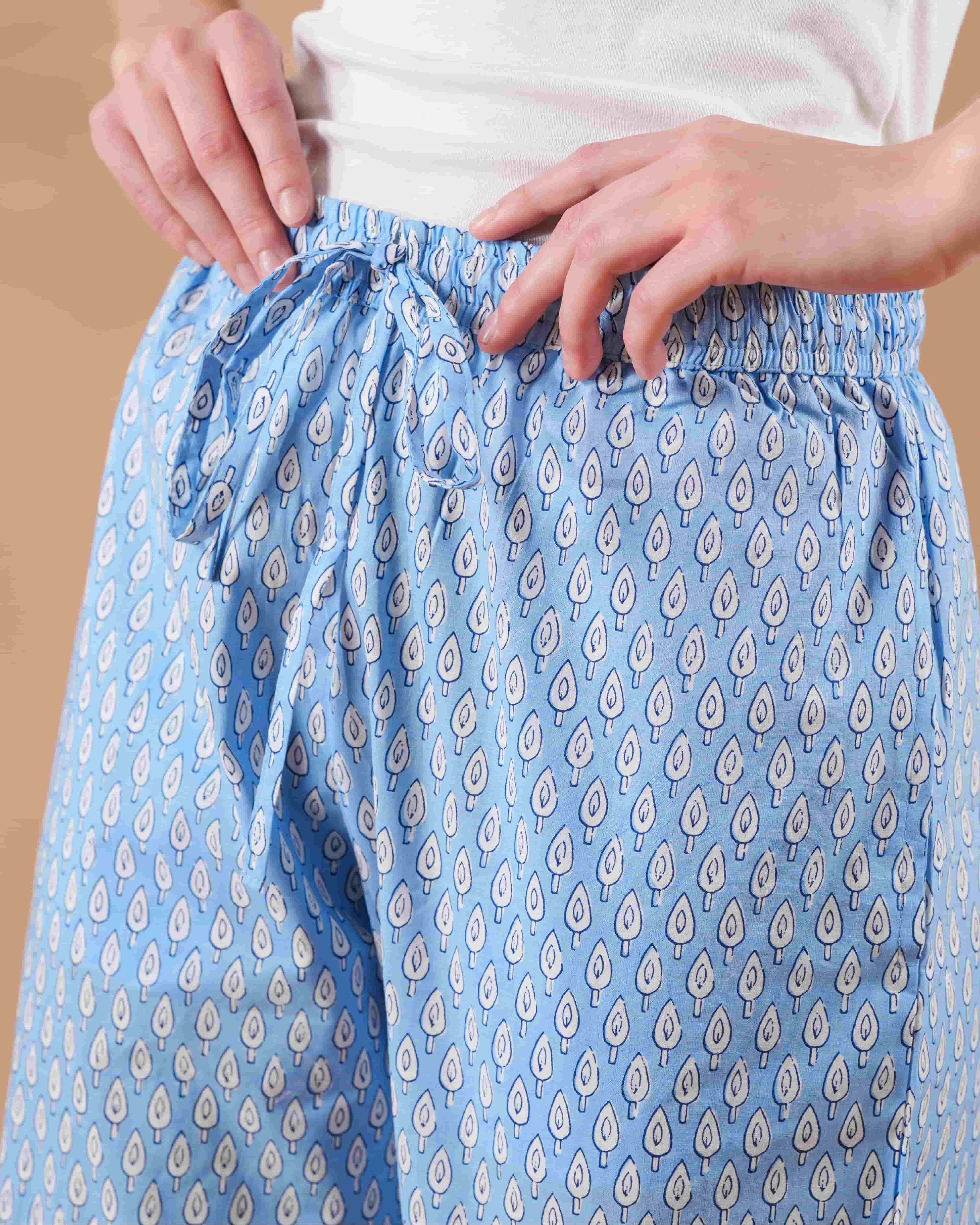 Cotton Pajama Pants Women - Tranquil Blue