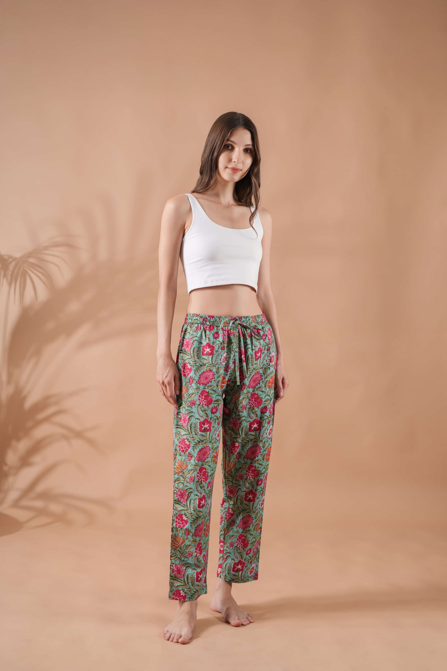 Cotton Pajama Pants Women - Tropical Garden