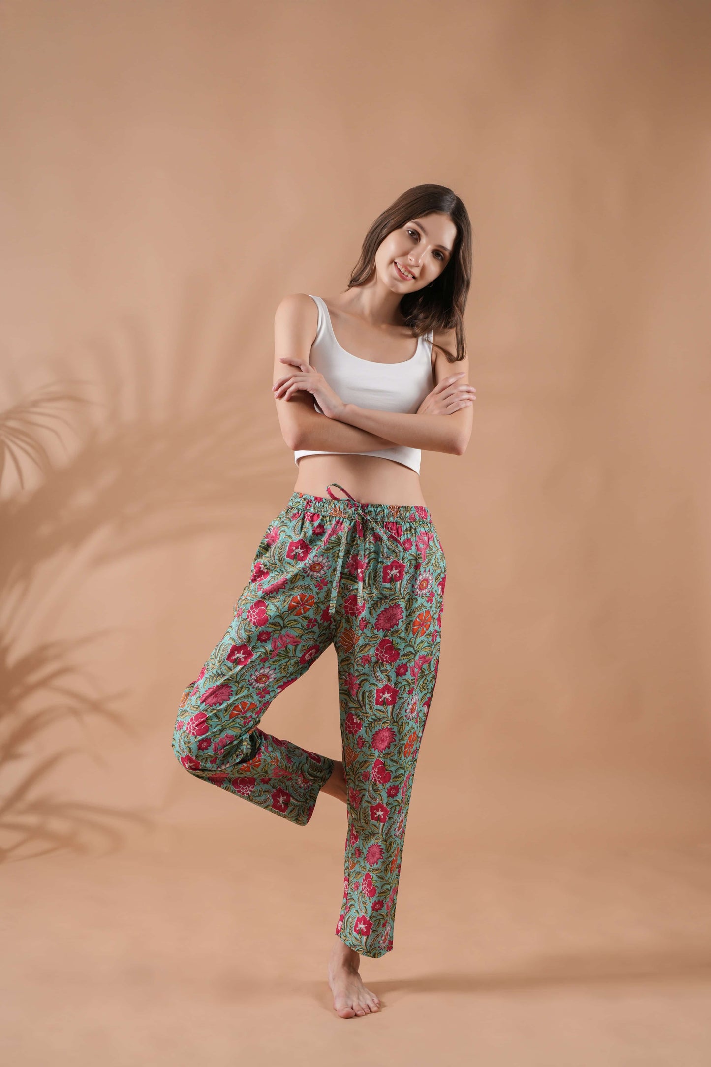 Cotton Pajama Pants Women - Tropical Garden