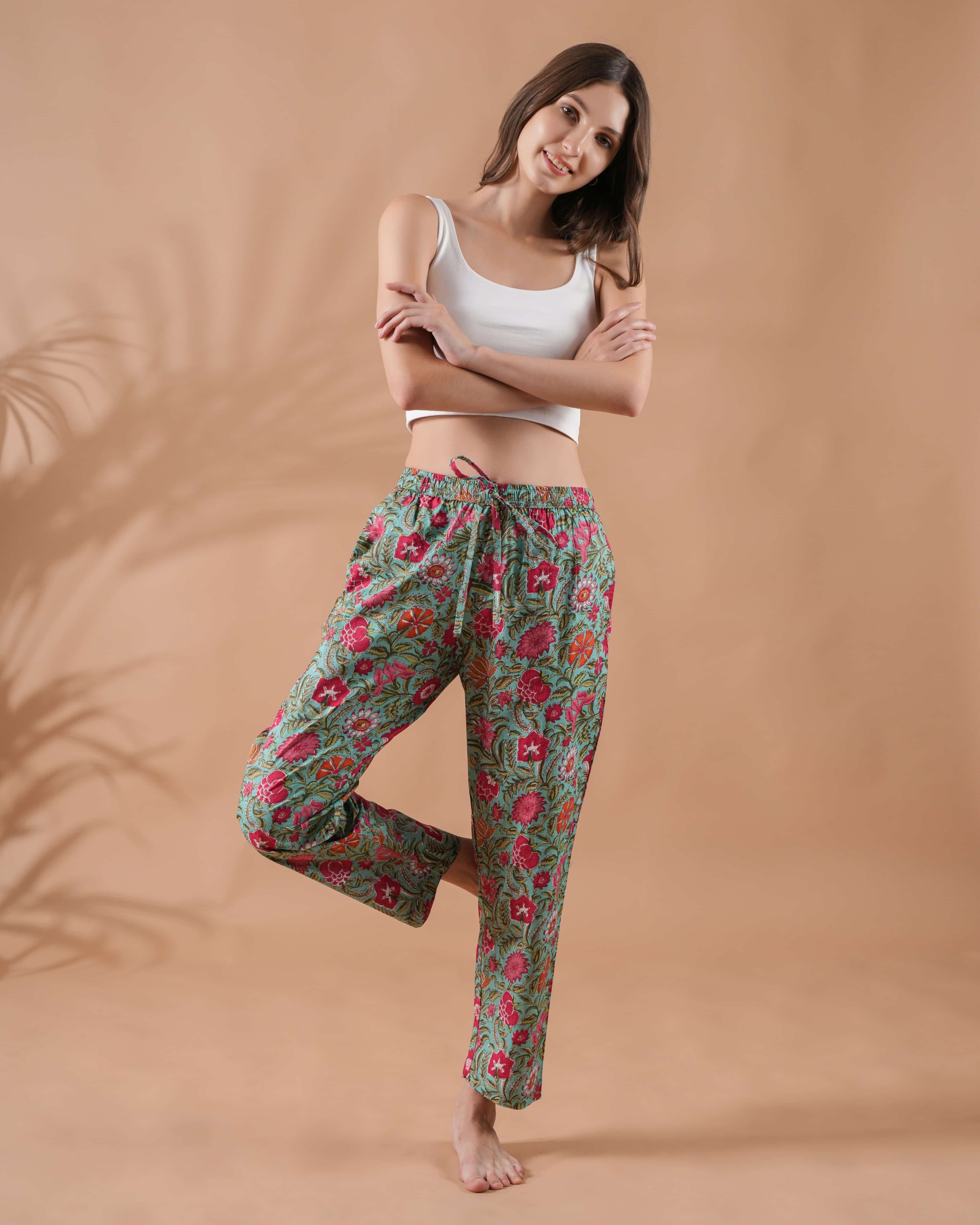 Cotton Pajama Pants Women - Tropical Garden