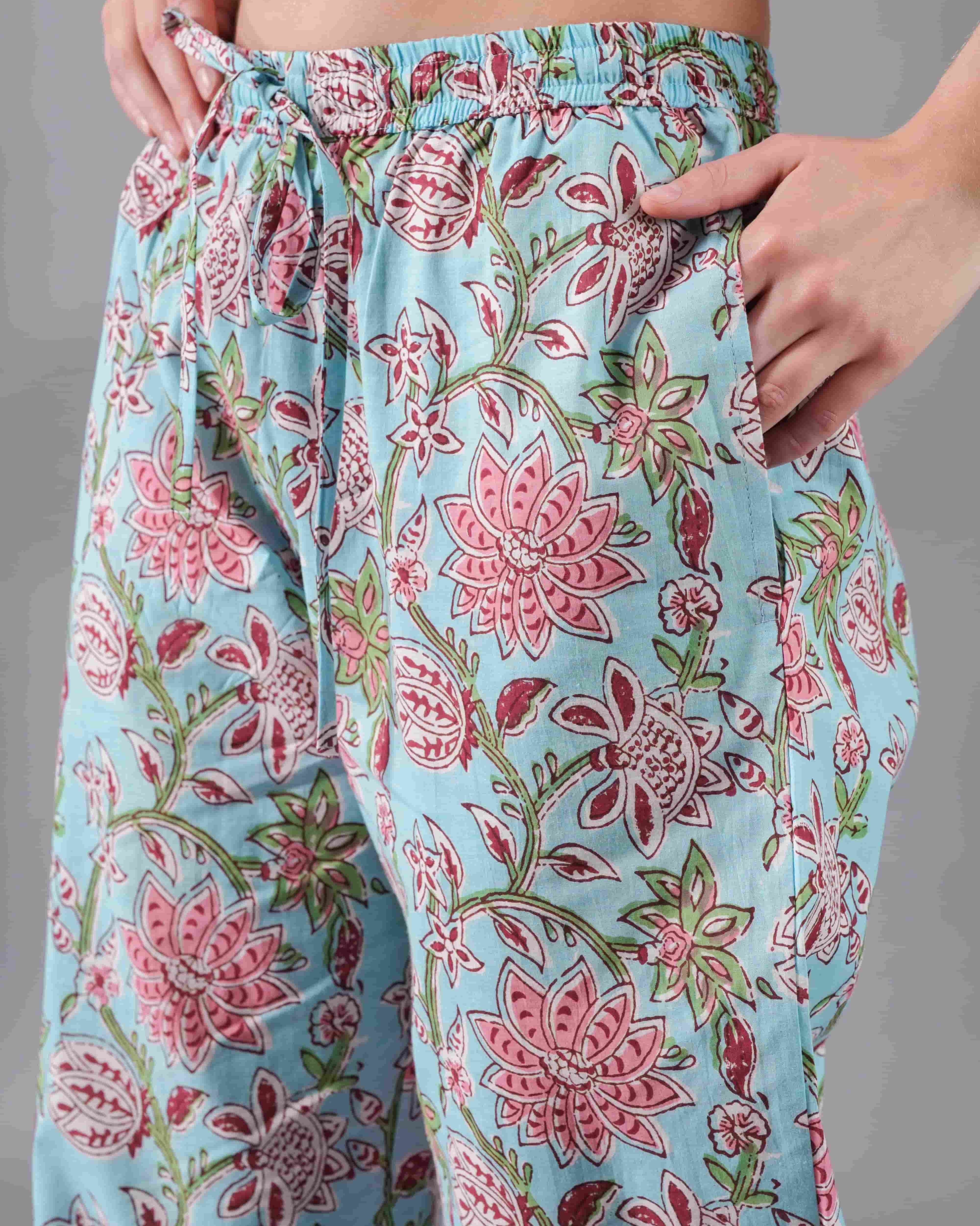 Blue Printed Cotton Pajama