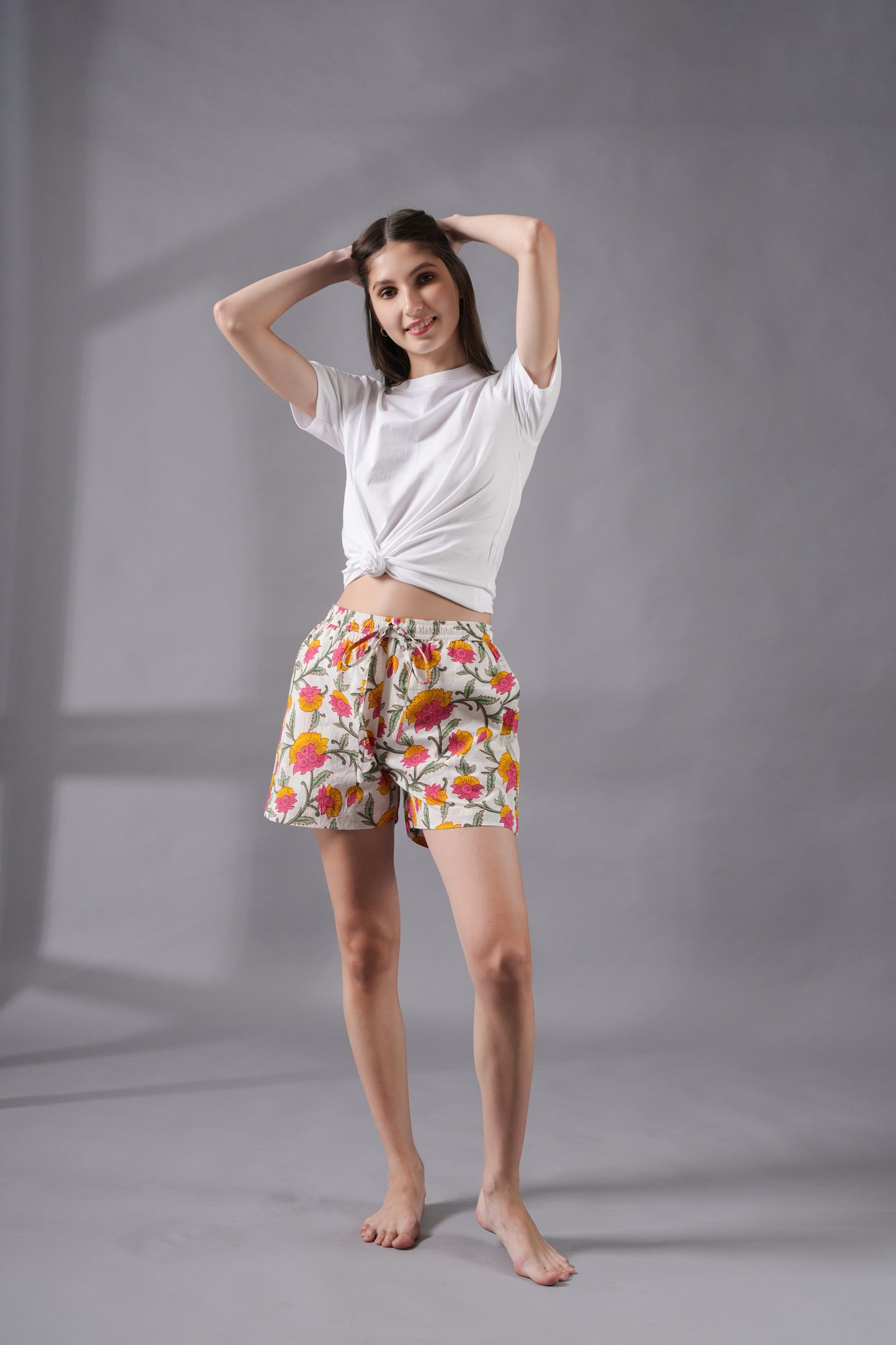 Cotton Pajama Shorts Women - Floral Whispers