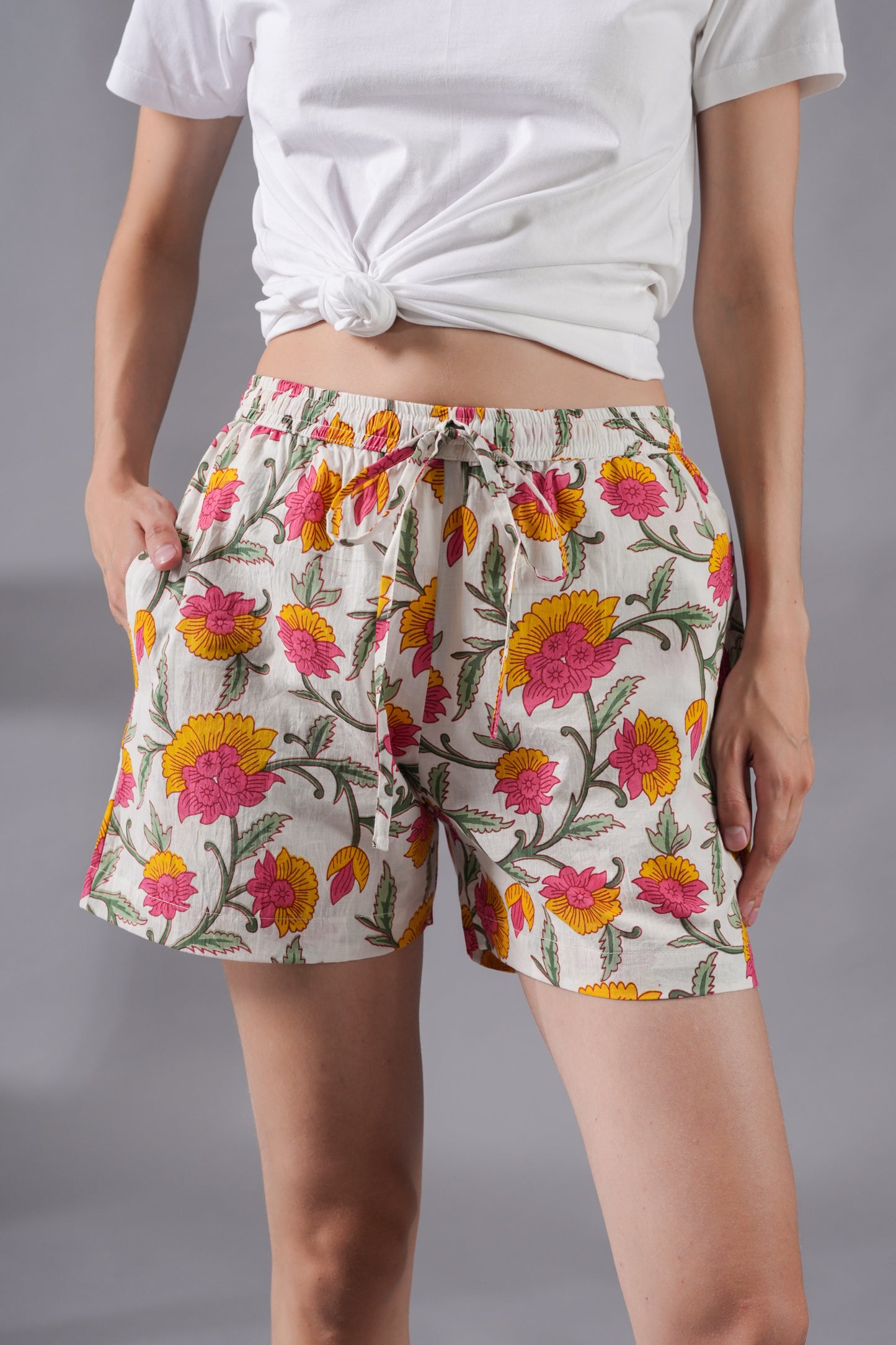 Cotton Pajama Shorts Women - Floral Whispers