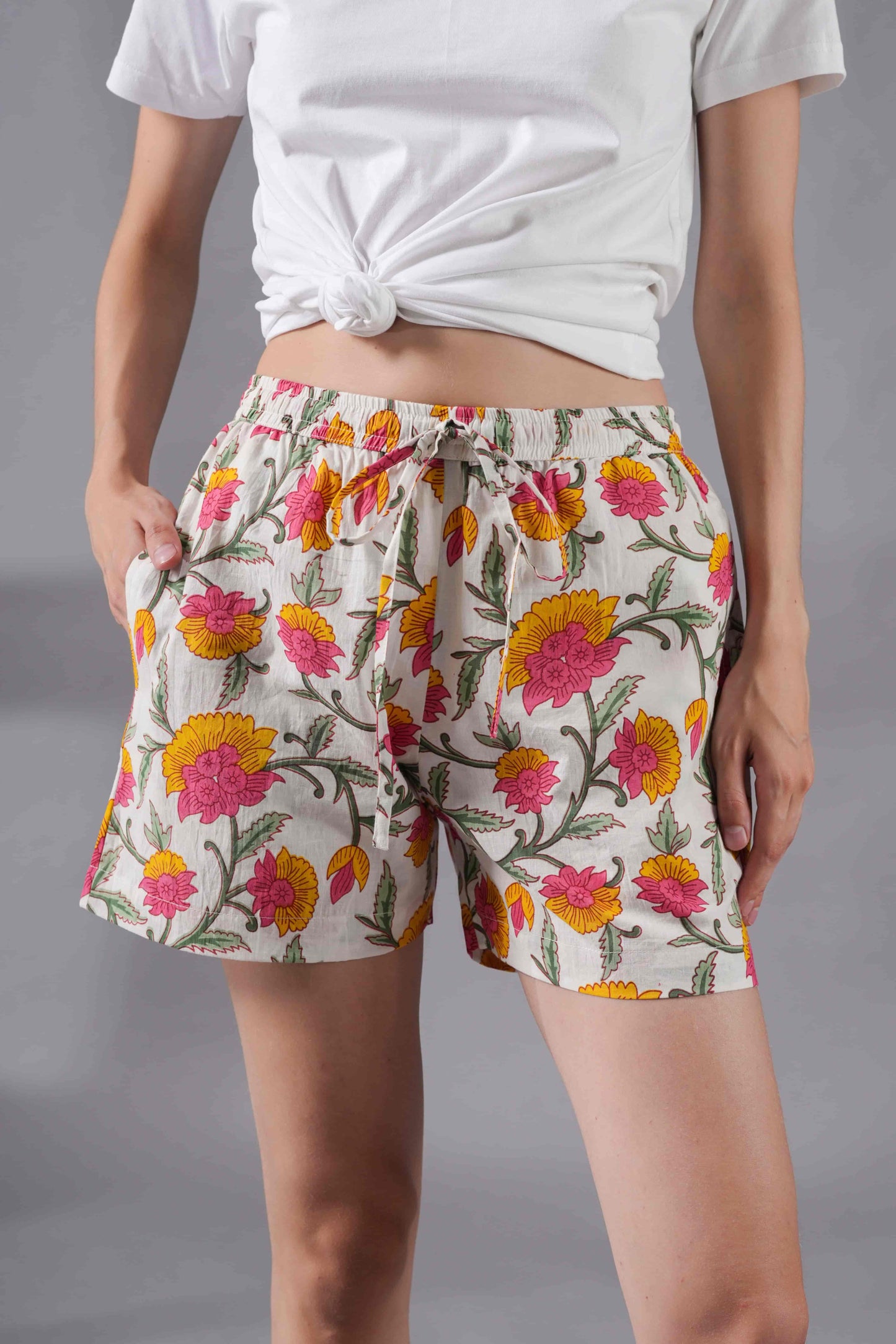 Cotton Pajama Shorts Women - Floral Whispers