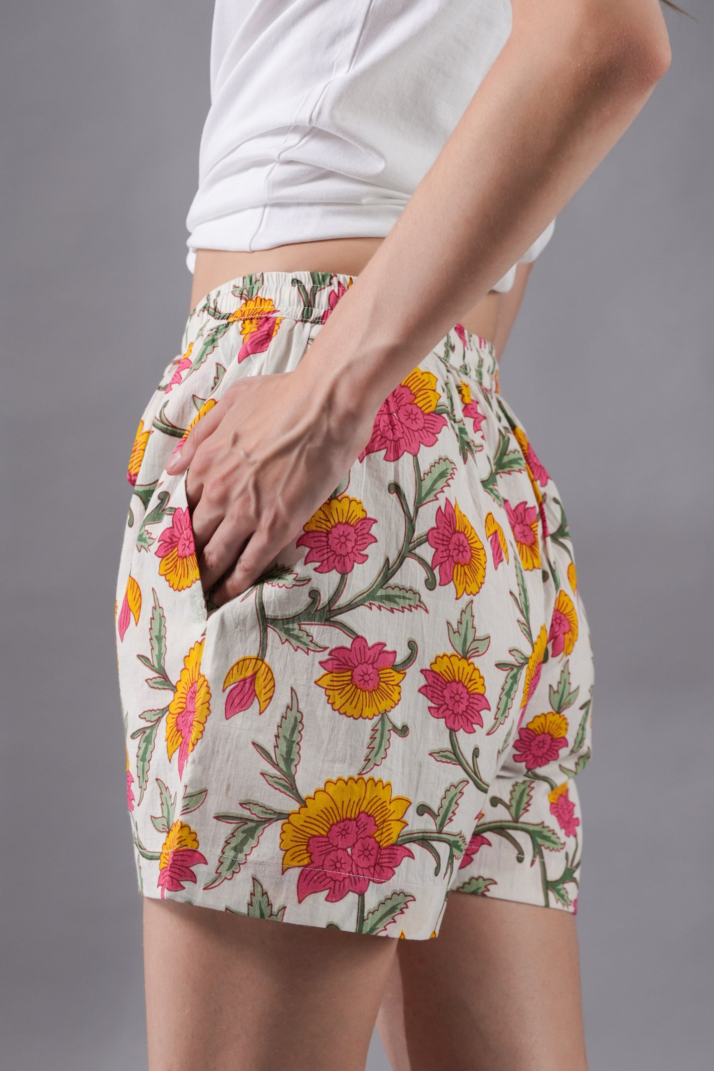 Cotton Pajama Shorts Women - Floral Whispers