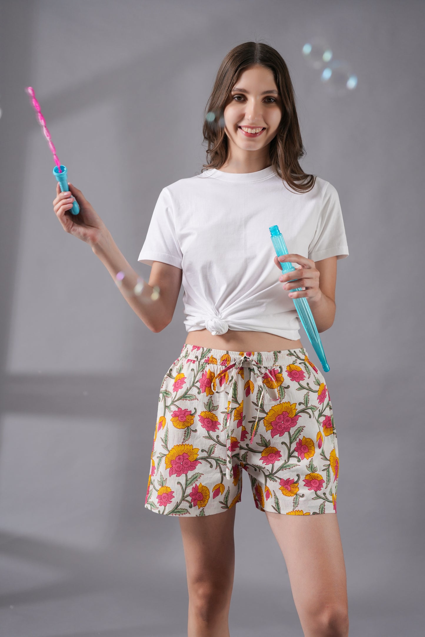 Cotton Pajama Shorts Women - Floral Whispers