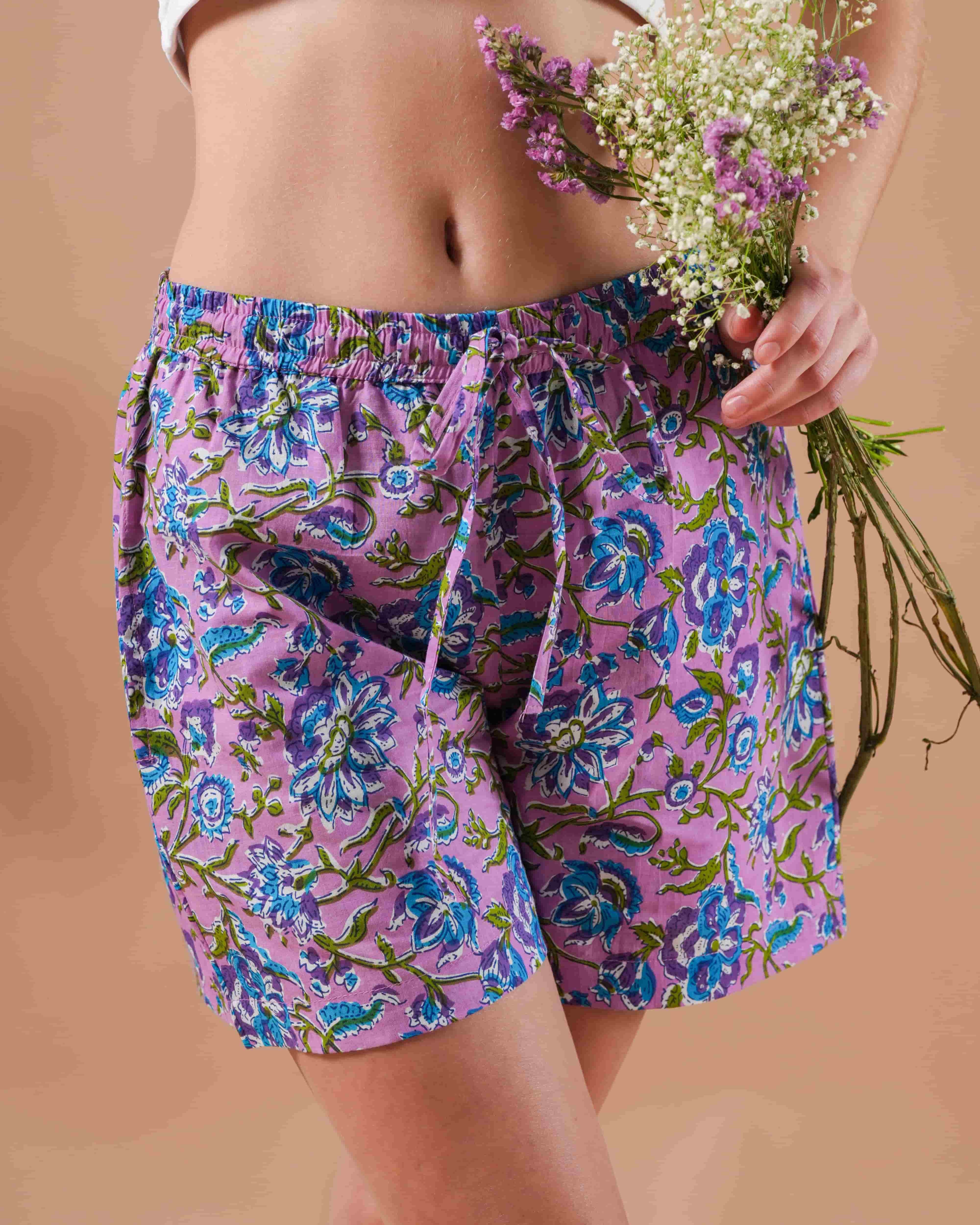 Cotton Pajama Shorts Women - Mystic Lavender