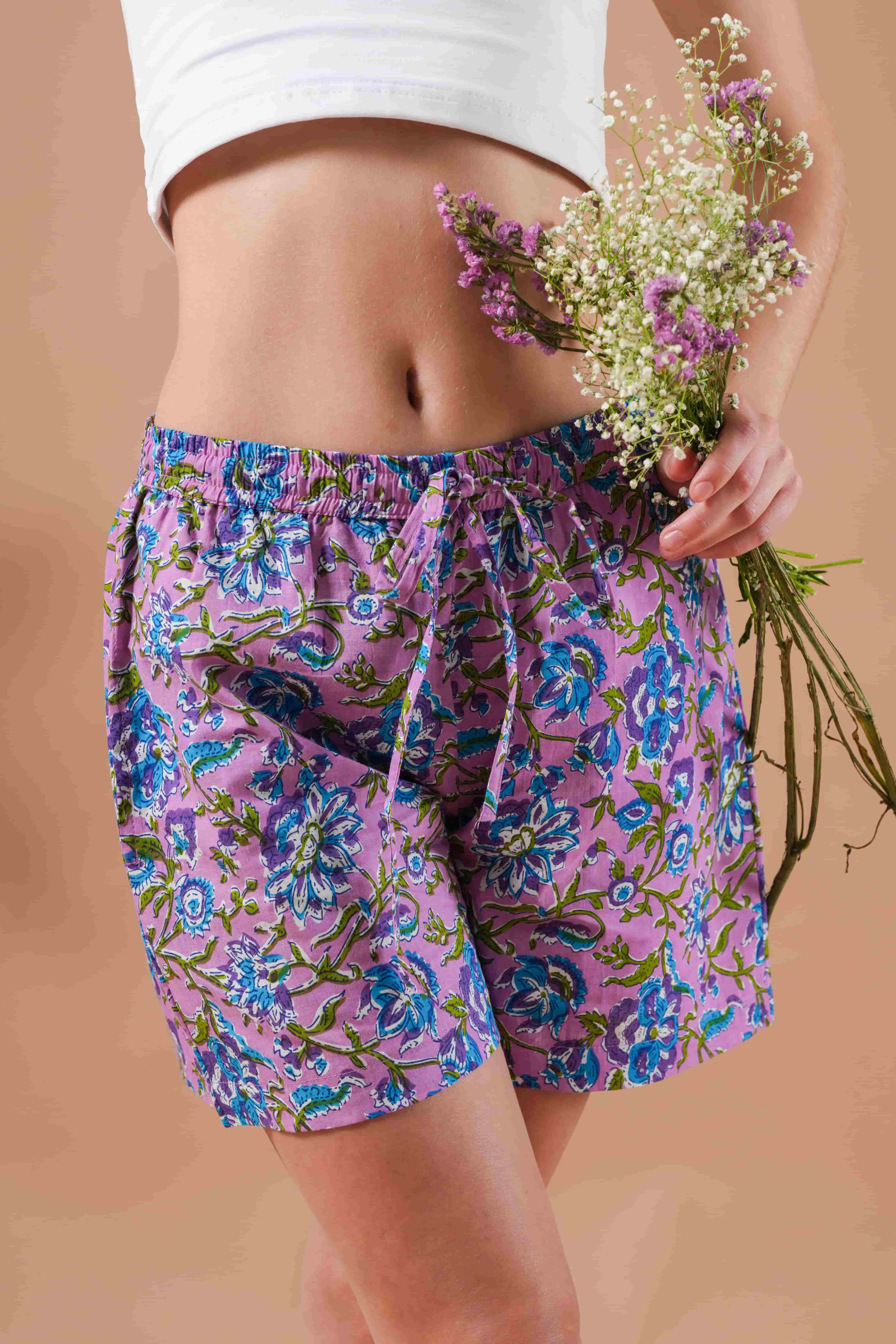 Cotton Pajama Shorts Women - Mystic Lavender