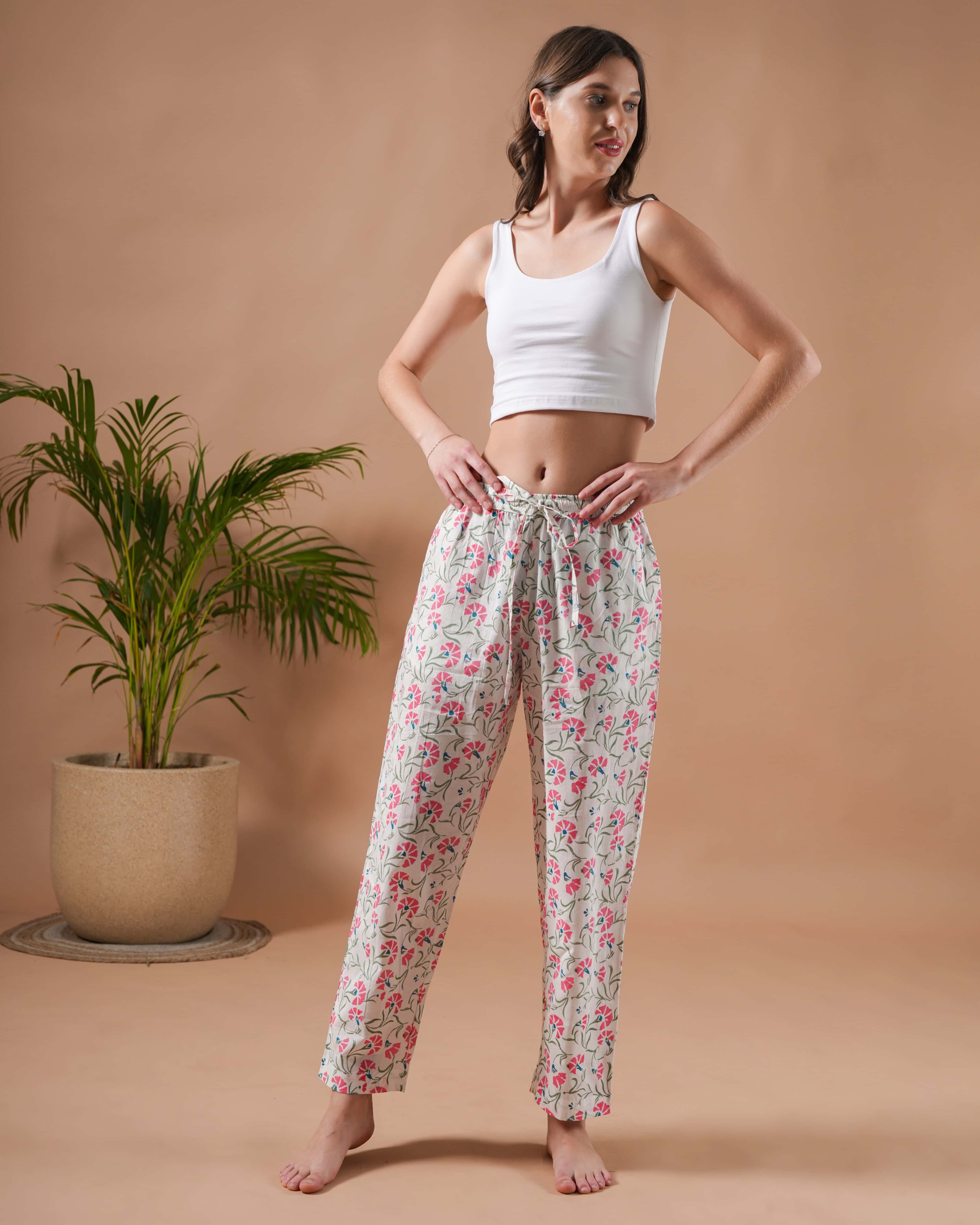Cotton Pajama Pants Women - Peony Dream