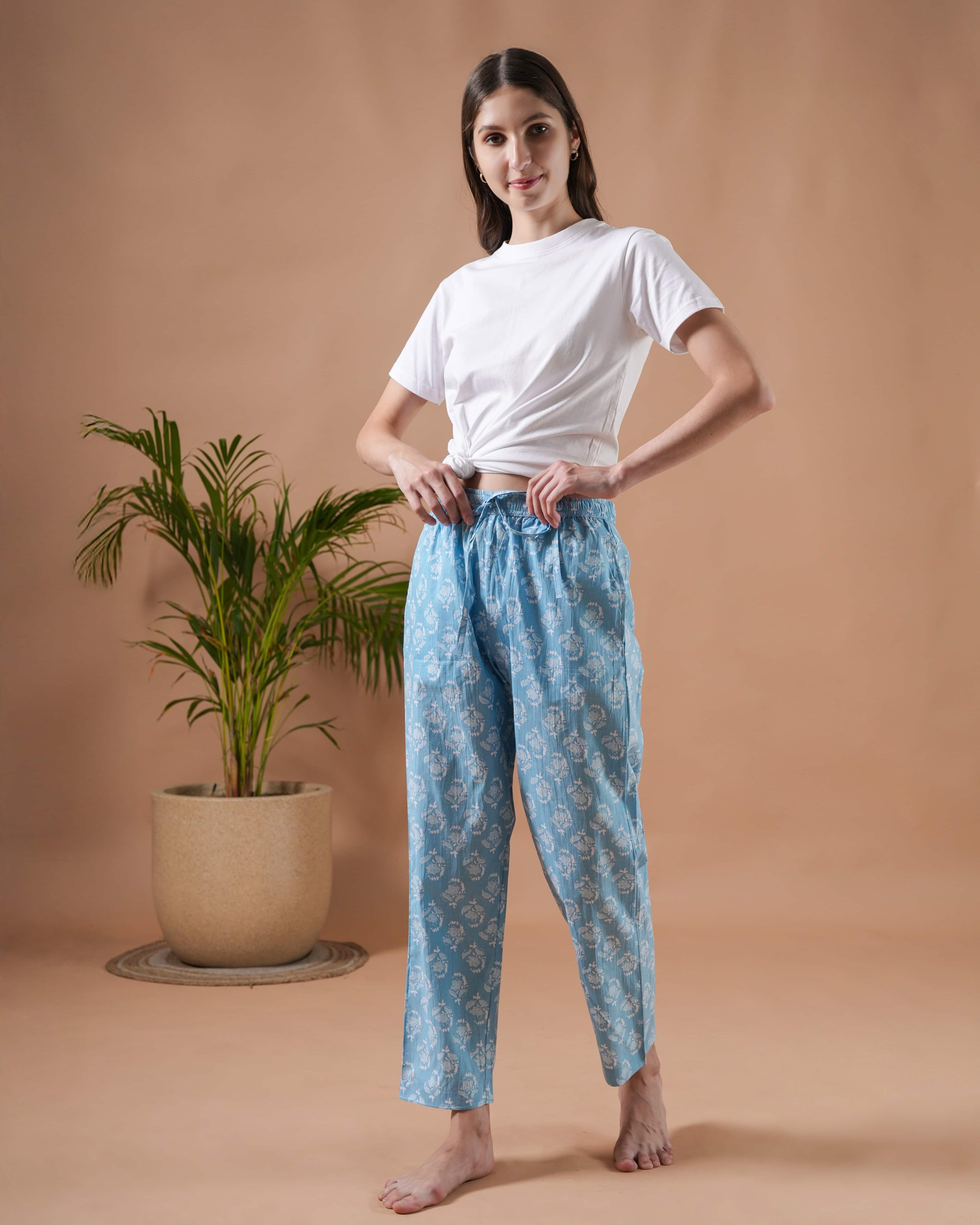 Cotton Pajama Pants Women - Frosted Flora
