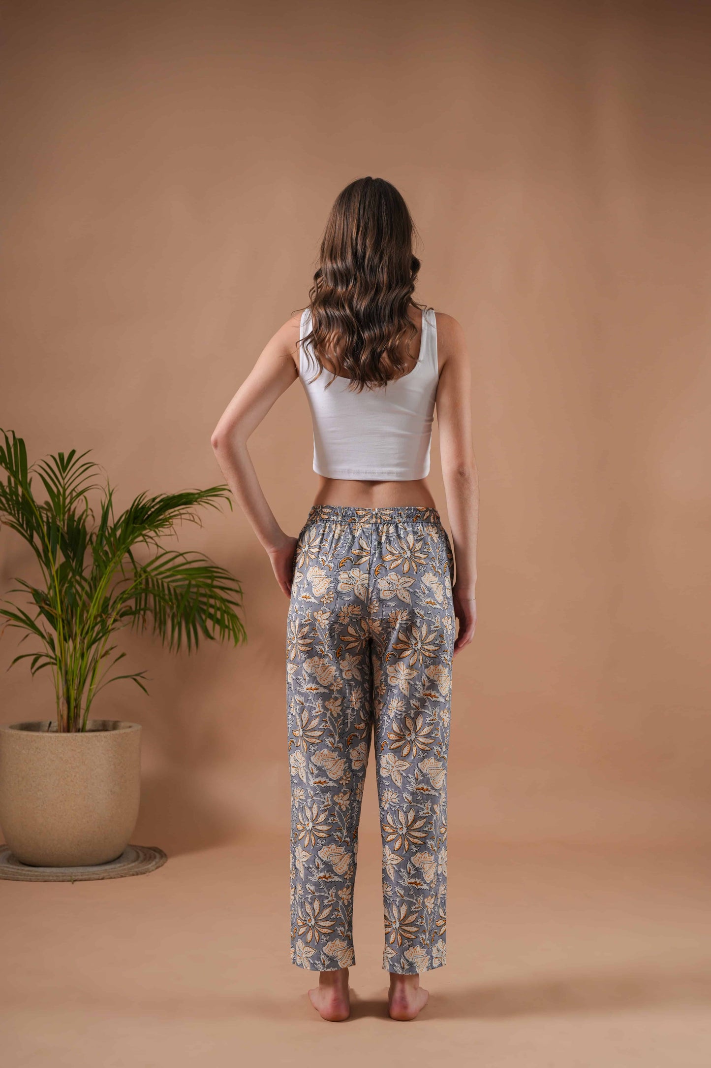Cotton Pajama Pants Women - Charcoal Blooms
